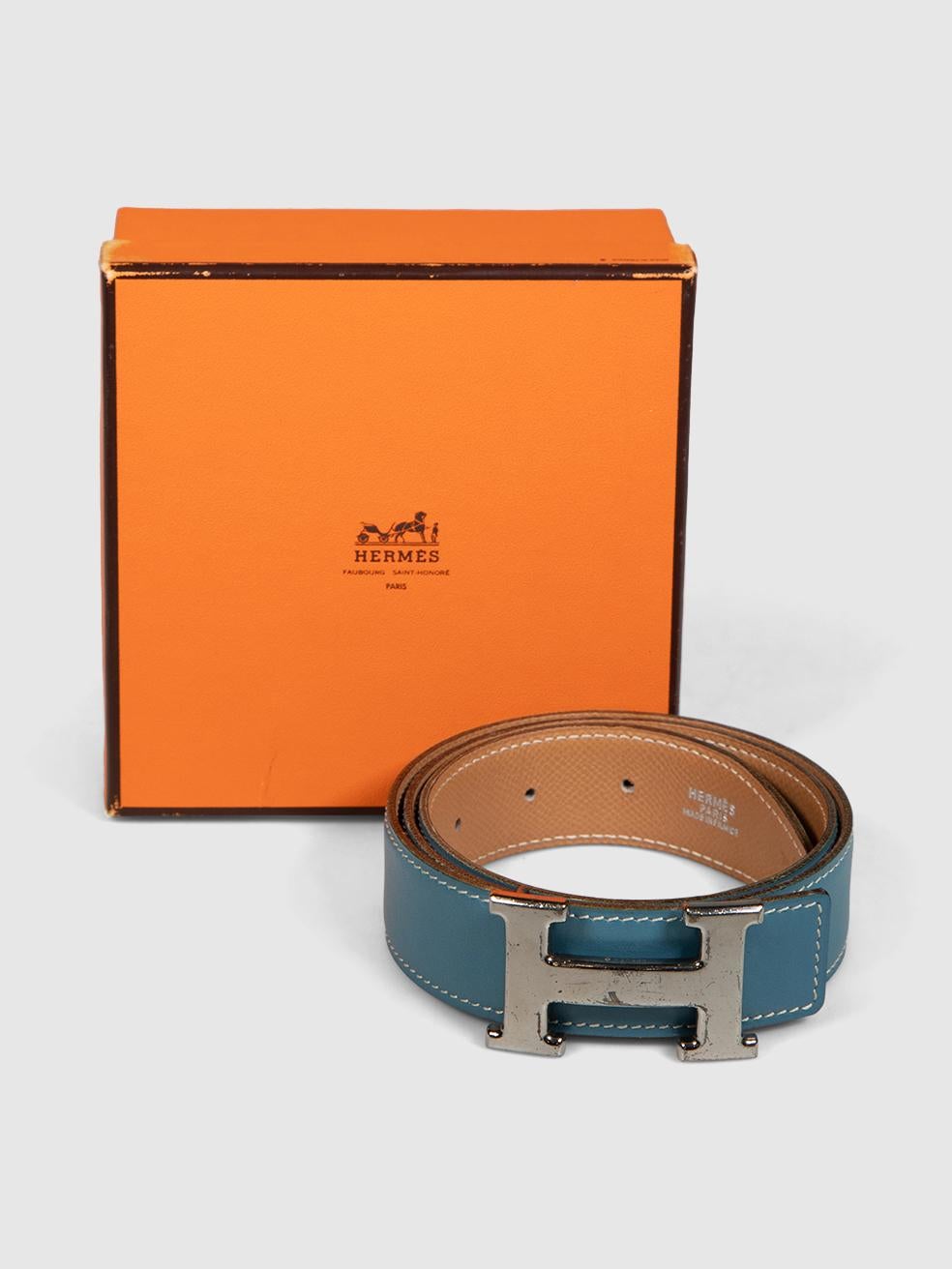 Grigio Hermès 1998 Leather H Buckle Reversible Belt in vendita