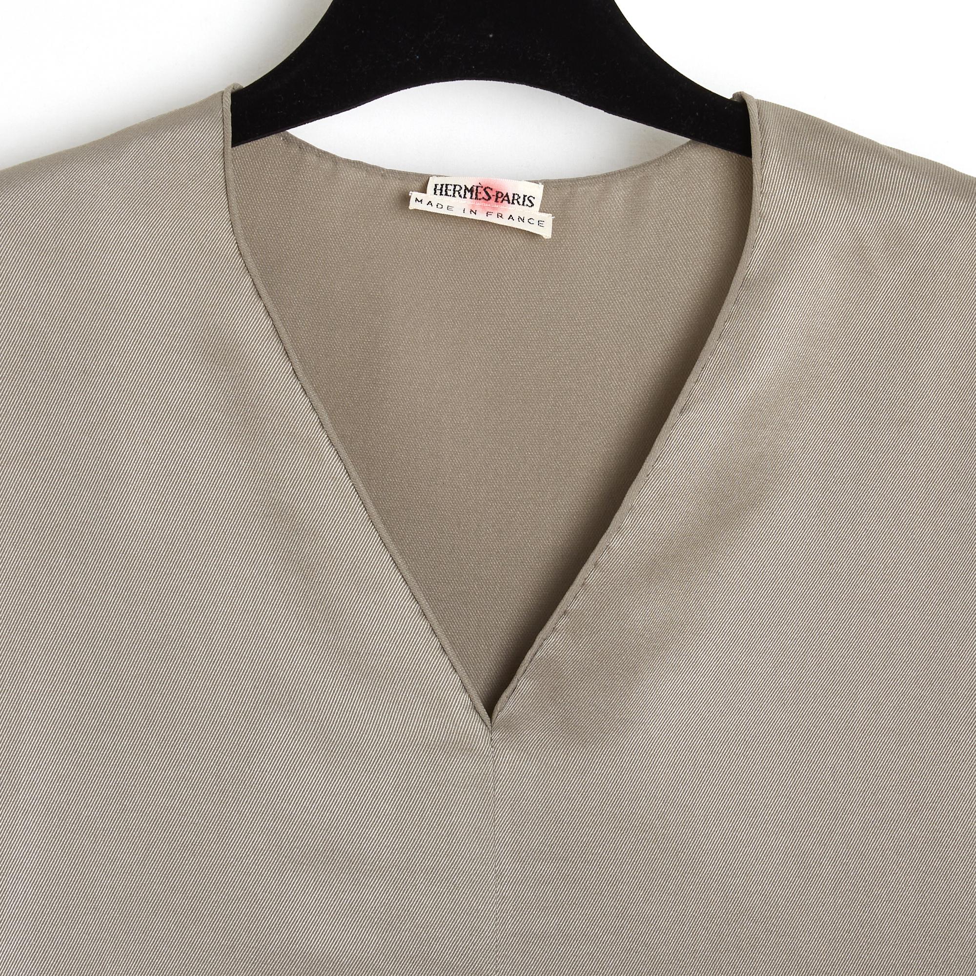 Hermès 1998 Oberteil FR38 Martin Margiela Grau Seidenköper Bluse UK10 US8 Hermes Damen im Angebot