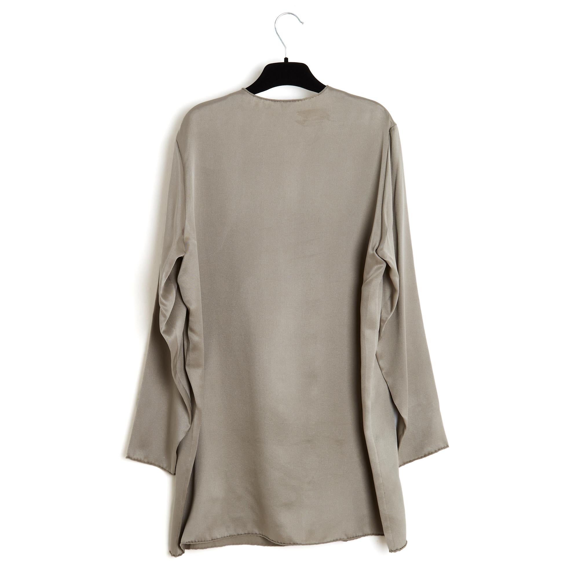 Hermès 1998 Oberteil FR38 Martin Margiela Grau Seidenköper Bluse UK10 US8 Hermes im Angebot 1
