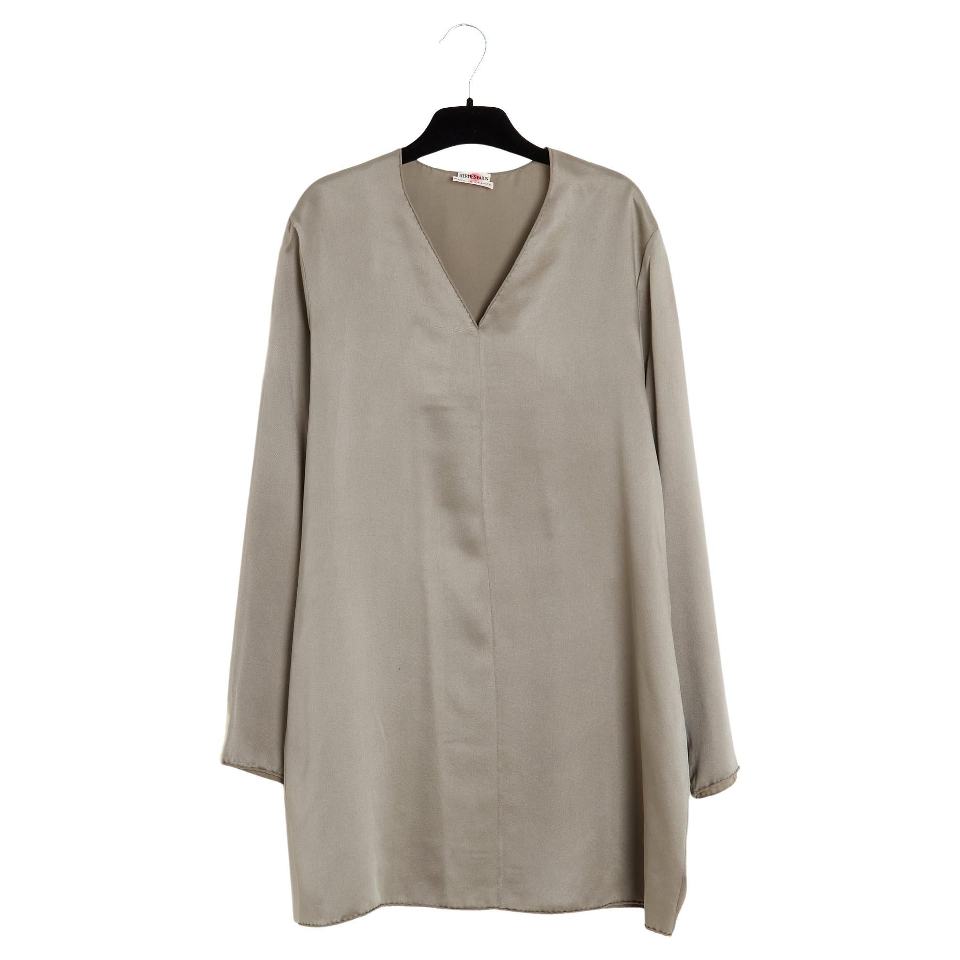 Hermès 1998 Oberteil FR38 Martin Margiela Grau Seidenköper Bluse UK10 US8 Hermes im Angebot