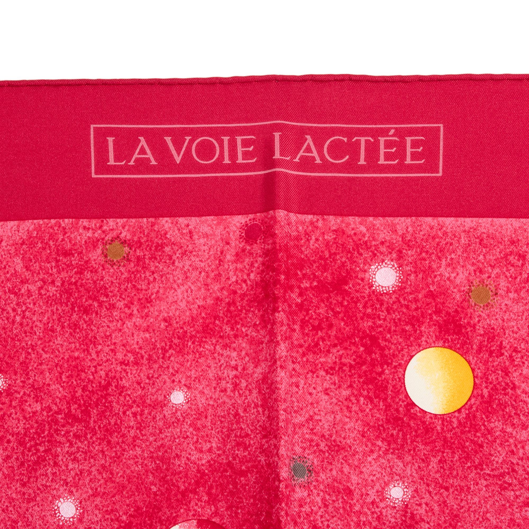 Hermès 1999 Foulard Carré 90 La Voie Lactee Pink Fuchsia Silk Twill Scarf Hermes In Good Condition In PARIS, FR