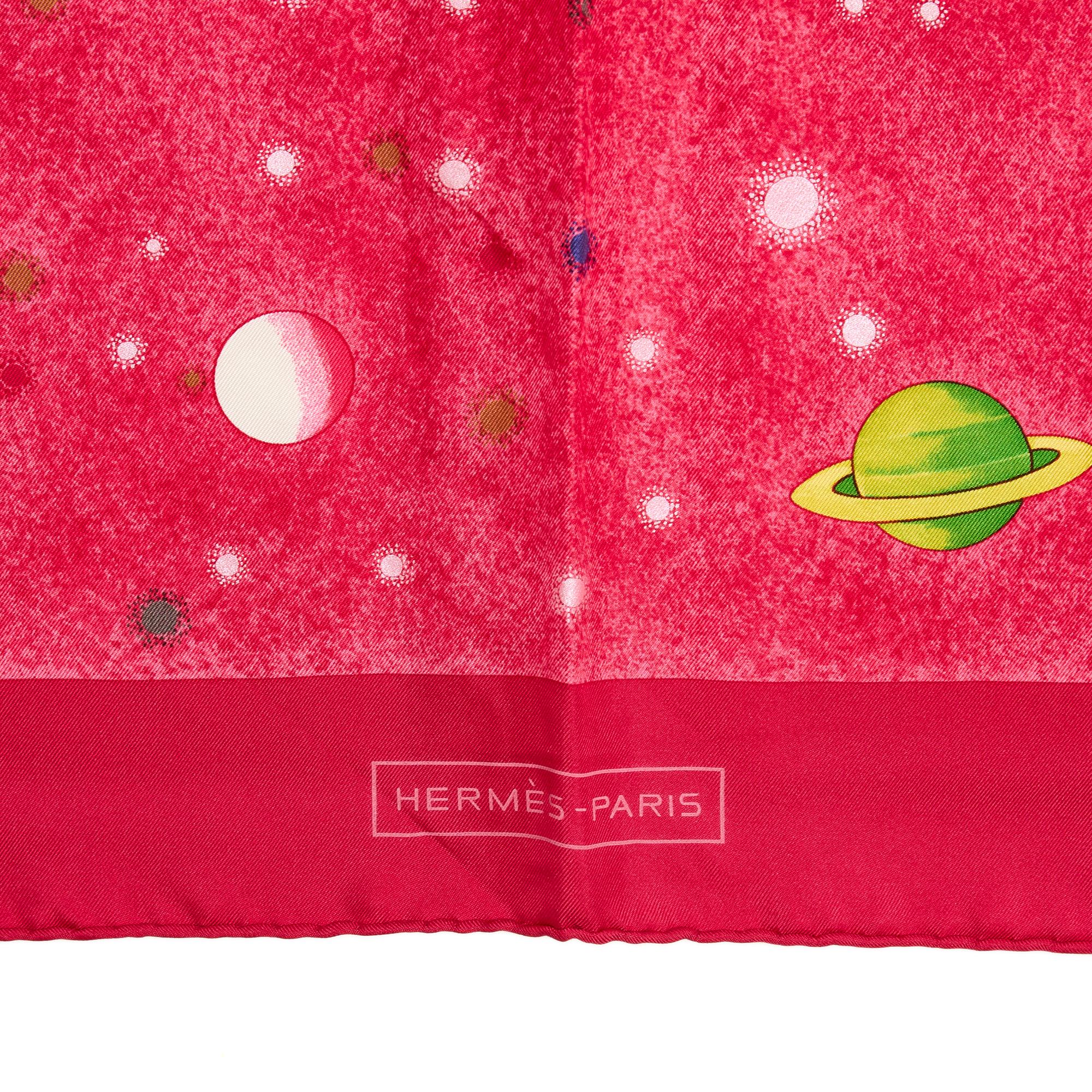 Women's or Men's Hermès 1999 Foulard Carré 90 La Voie Lactee Pink Fuchsia Silk Twill Scarf Hermes
