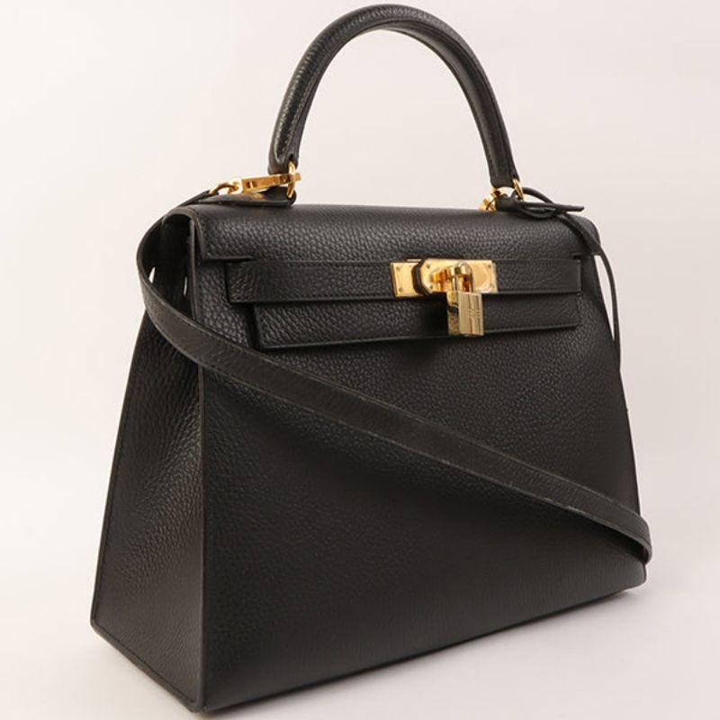 Hermes 1999 Made Kelly Top Handle Bag 28Cm Black In Good Condition In London, GB