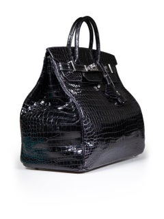 Hermès 1999 Noir Shiny Porosus Croc PHW Haut √† Courroies 40