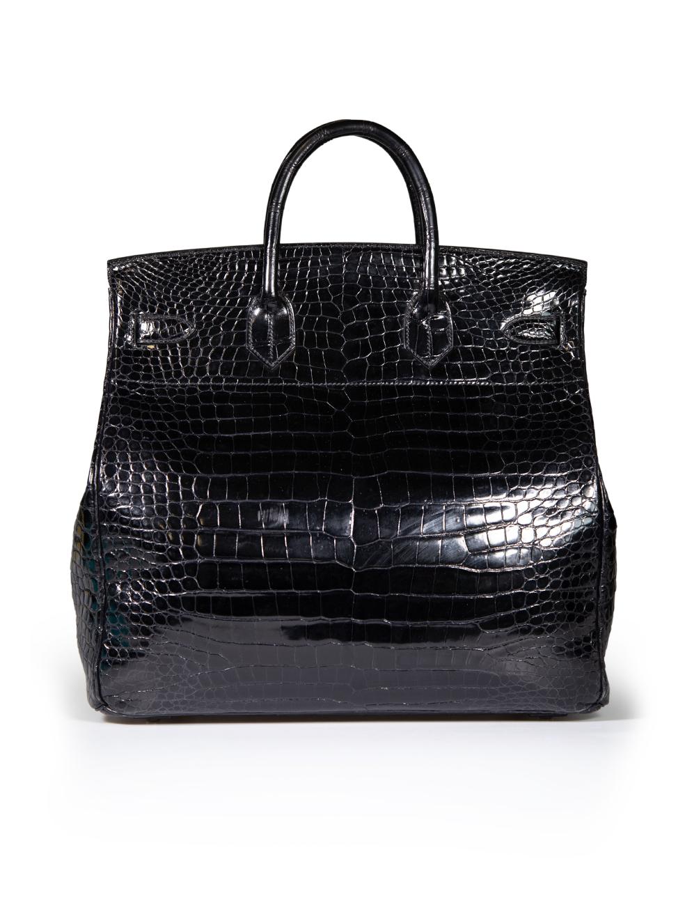 Black Hermès 1999 Noir Shiny Porosus Croc PHW Haut √† Courroies 40