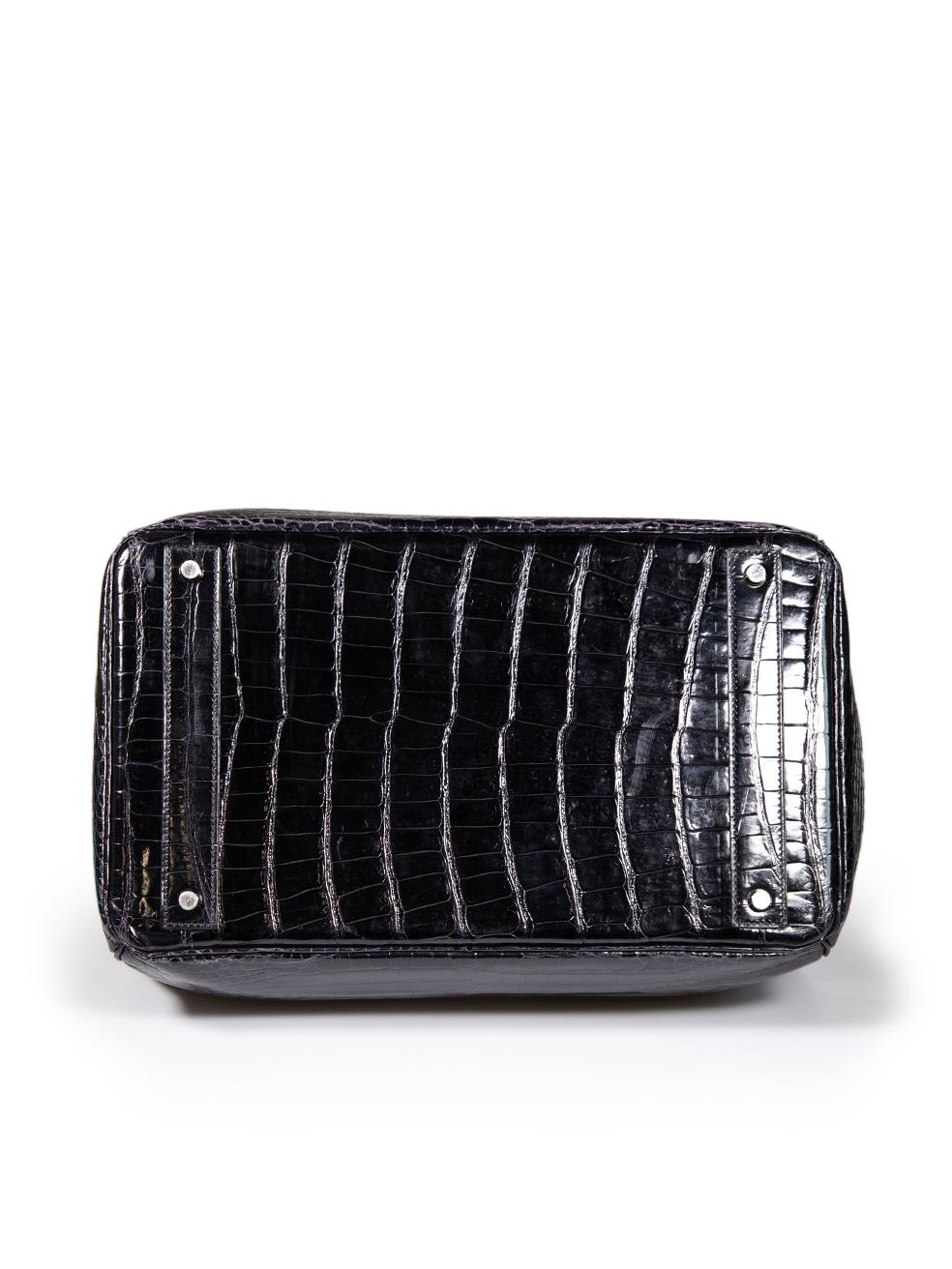 Hermès 1999 Noir Shiny Porosus Croc PHW Haut √† Courroies 40 In Excellent Condition In London, GB