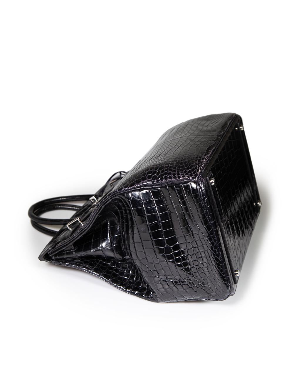 Women's Hermès 1999 Noir Shiny Porosus Croc PHW Haut √† Courroies 40
