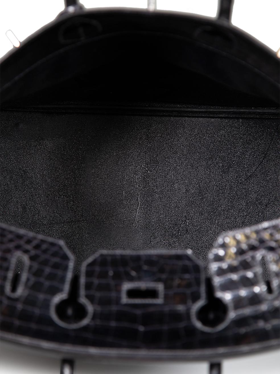 Hermès 1999 Noir Shiny Porosus Croc PHW Haut √† Courroies 40 1