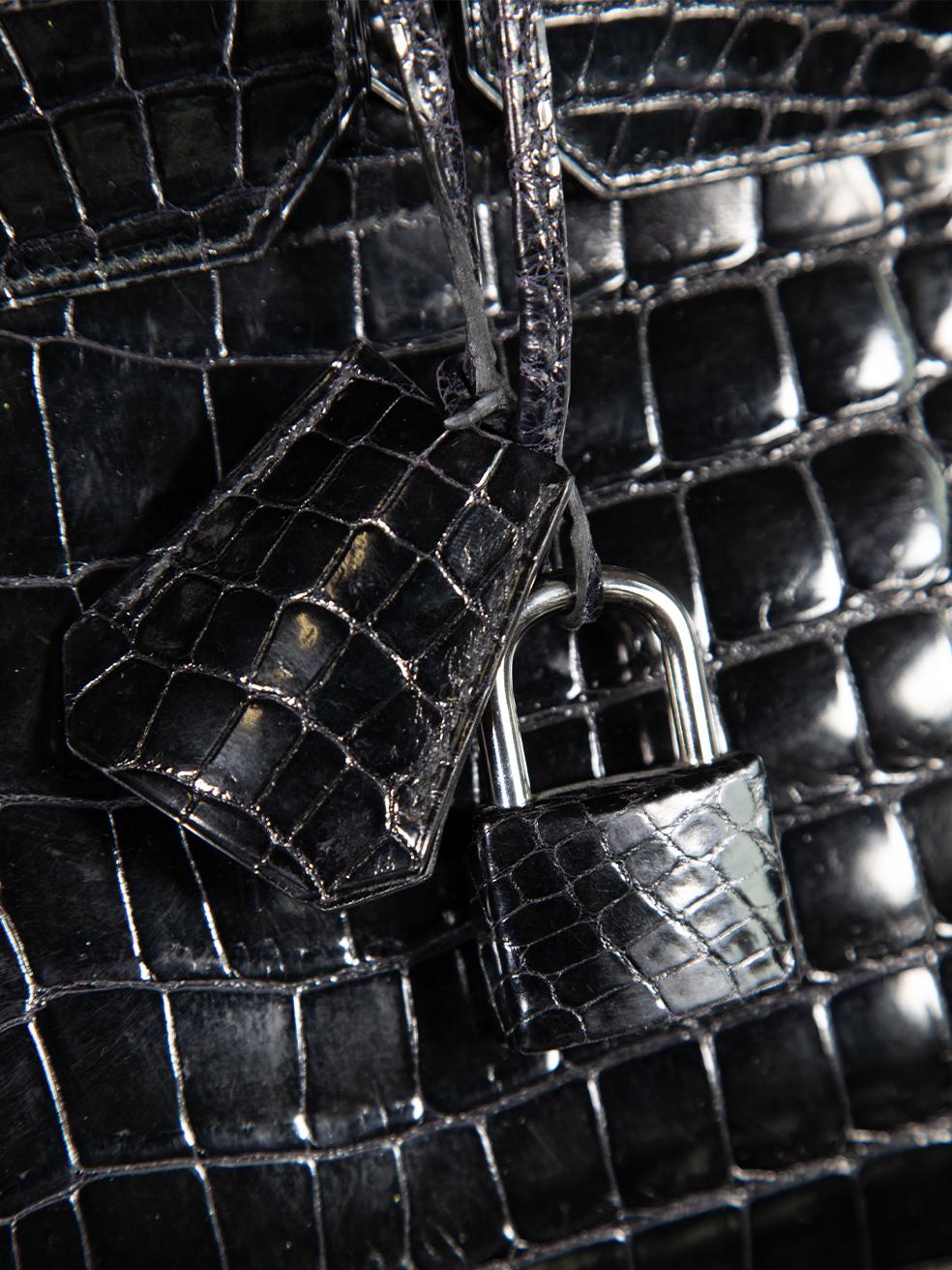 Hermès 1999 Noir Shiny Porosus Croc PHW Haut √† Courroies 40 2