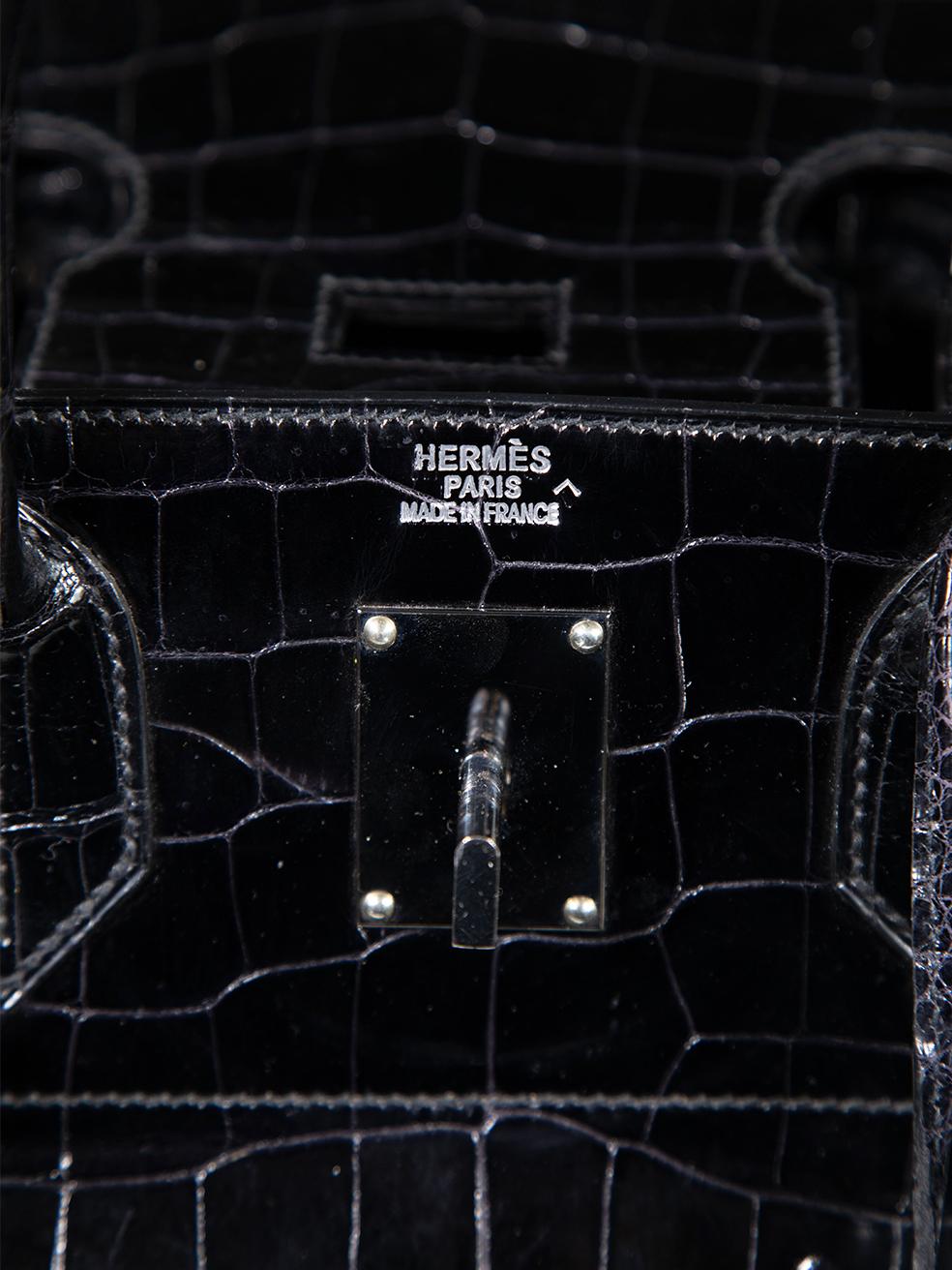 Hermès 1999 Noir Shiny Porosus Croc PHW Haut √† Courroies 40 For Sale 4