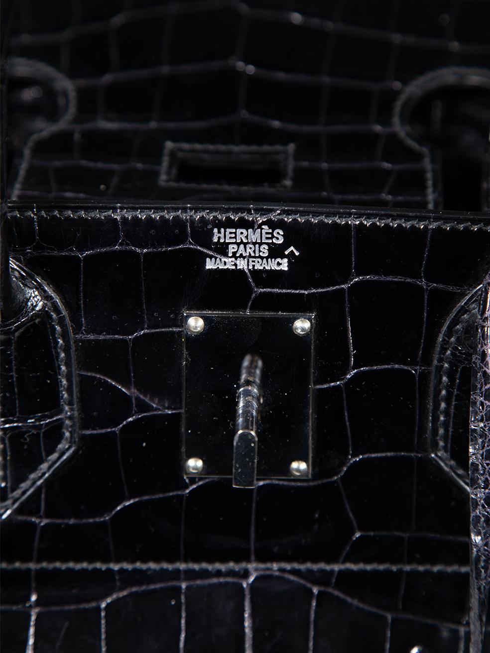 Hermès 1999 Noir Shiny Porosus Croc PHW Haut √† Courroies 40 3