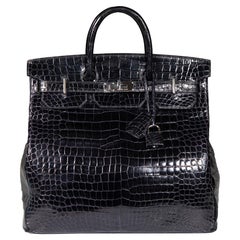 Hermès 1999 Noir Shiny Porosus Croc PHW Haut √† Courroies 40