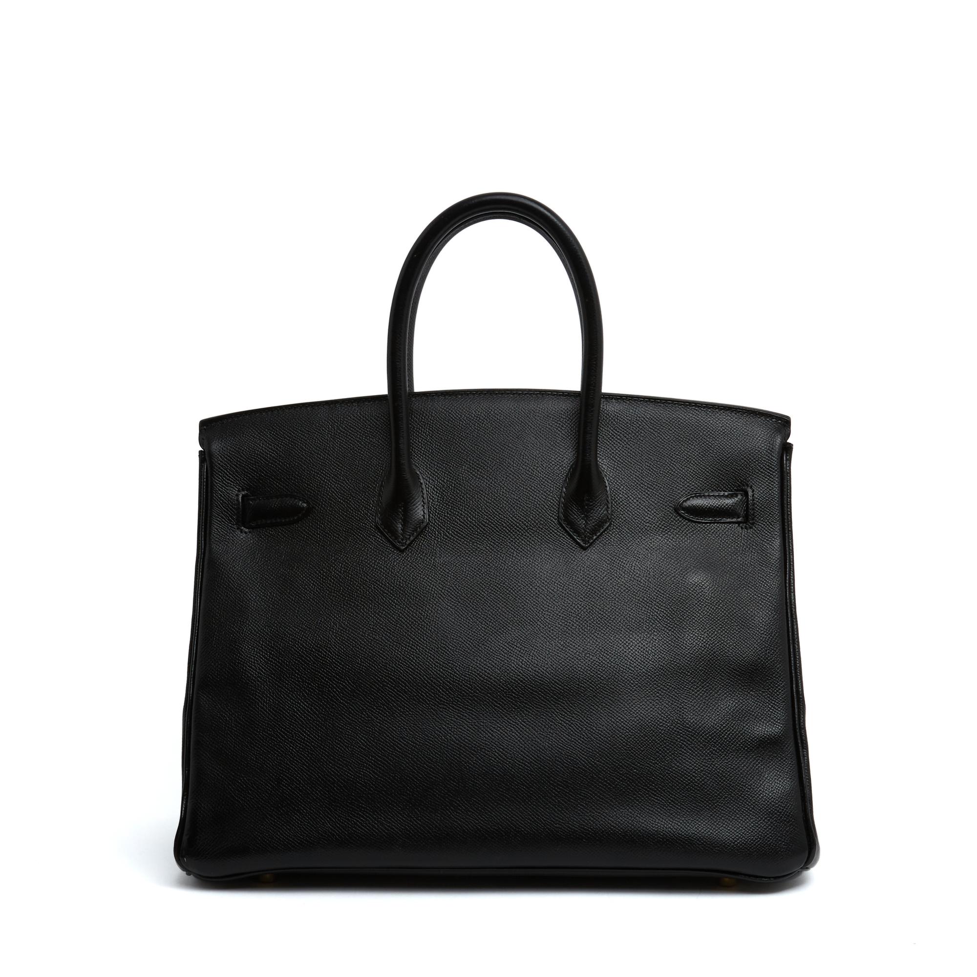 Hermès 1999 Sac Reteint Noir Birkin 35 Dyed Black Epsom Leather Hand Bag Hermes Excellent état - En vente à PARIS, FR