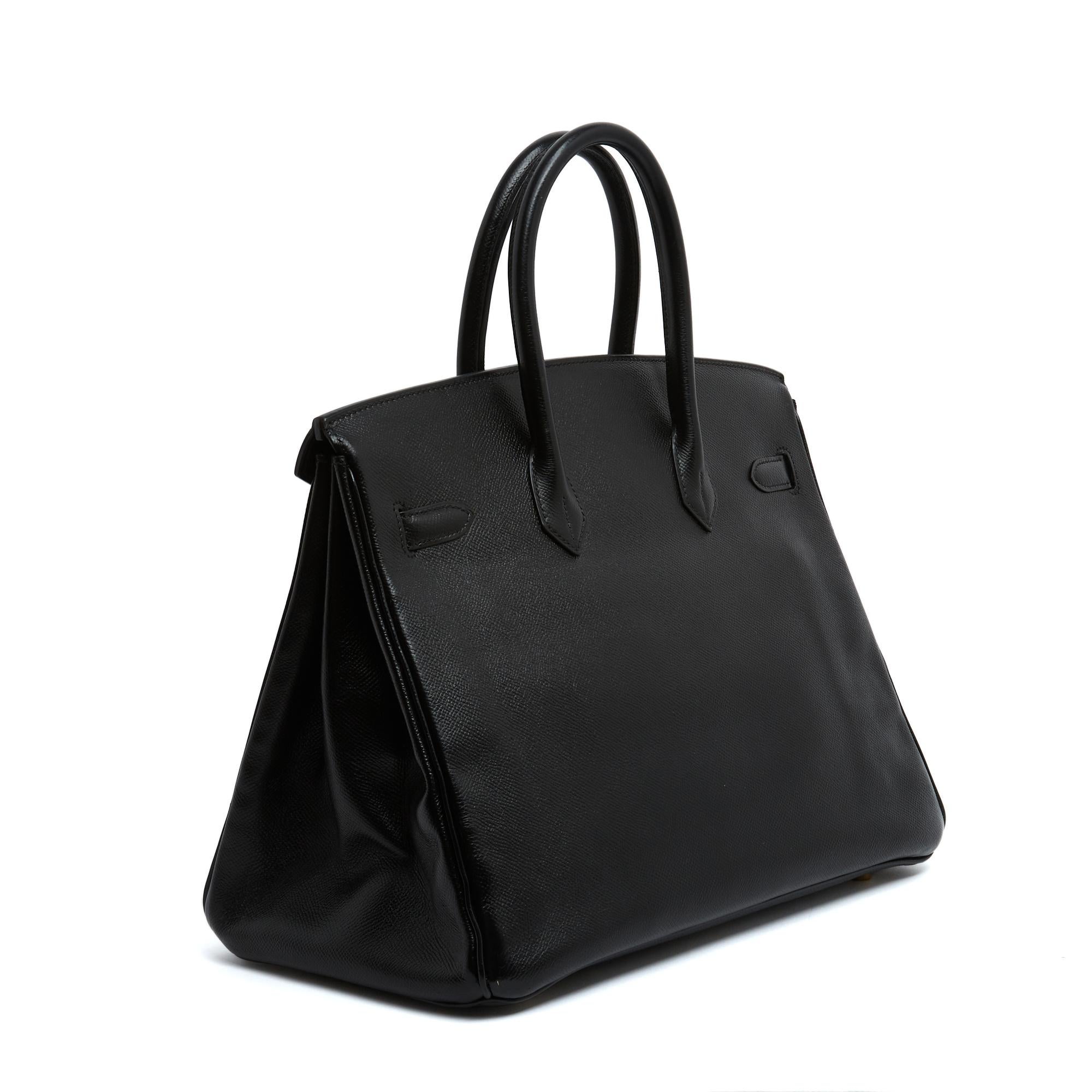 Hermès 1999 Sac Reteint Noir Birkin 35 Dyed Black Epsom Leather Hand Bag Hermes Unisexe en vente