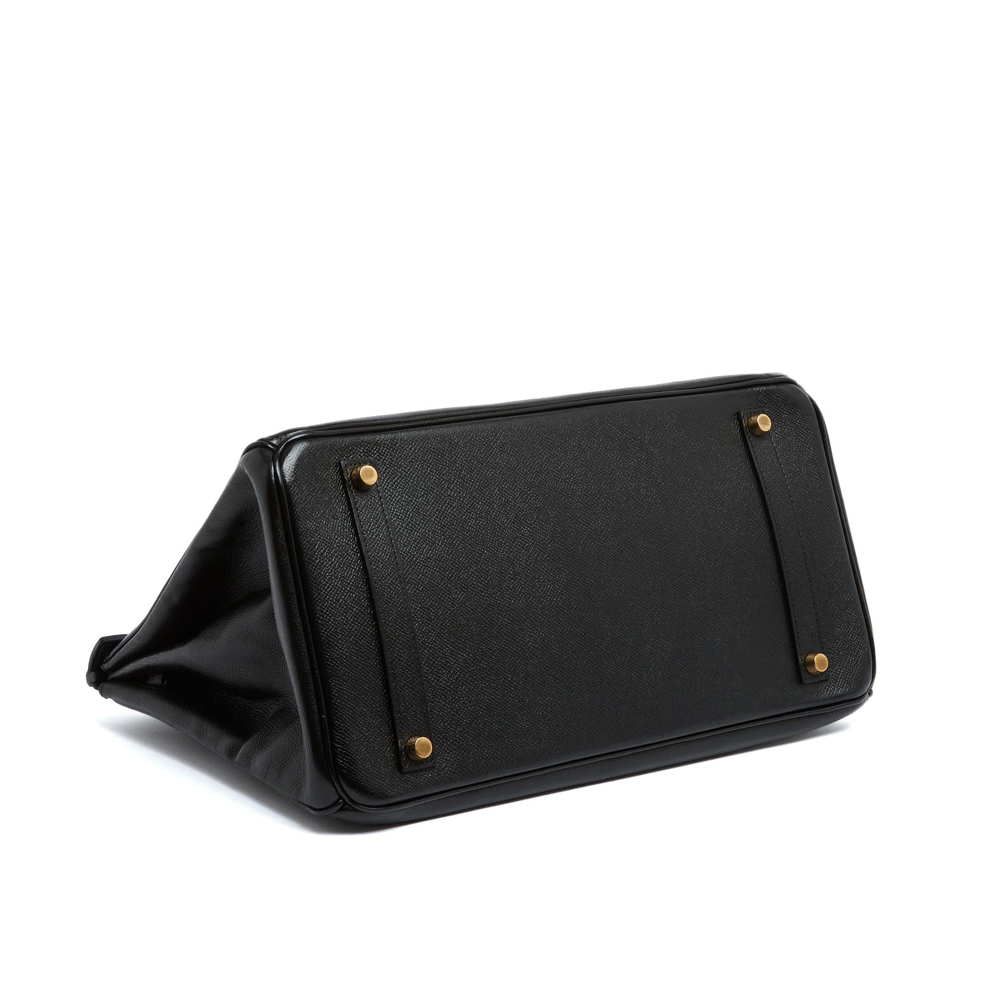 Hermès 1999 Sac Reteint Noir Birkin 35 Dyed Black Epsom Leather Hand Bag Hermes en vente 1