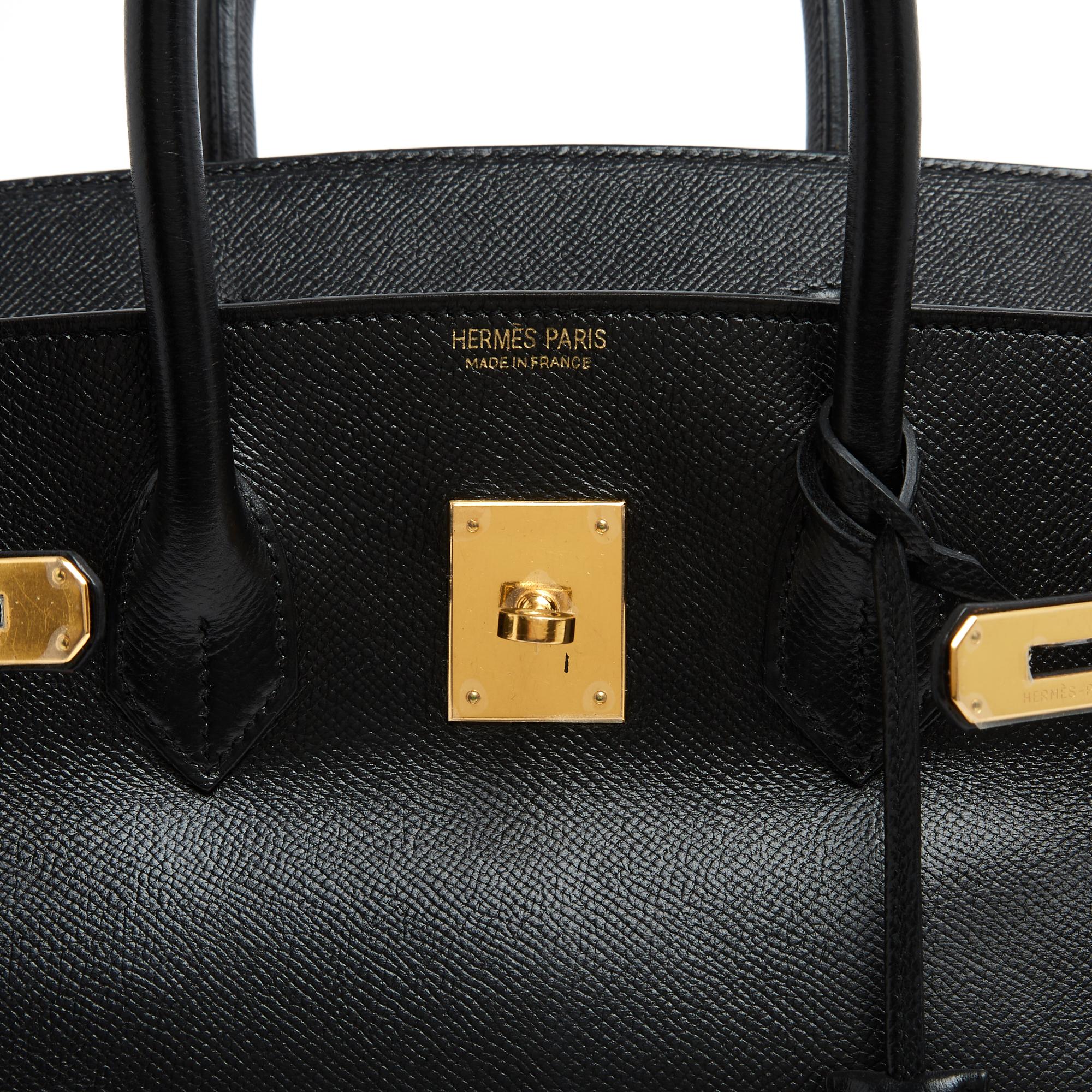 Hermès 1999 Sac Reteint Noir Birkin 35 Dyed Black Epsom Leather Hand Bag Hermes en vente 2