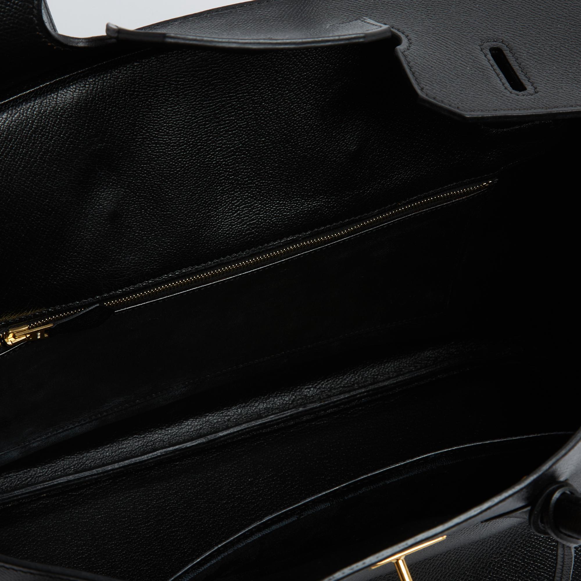 Hermès 1999 Sac Reteint Noir Birkin 35 Dyed Black Epsom Leather Hand Bag Hermes en vente 3