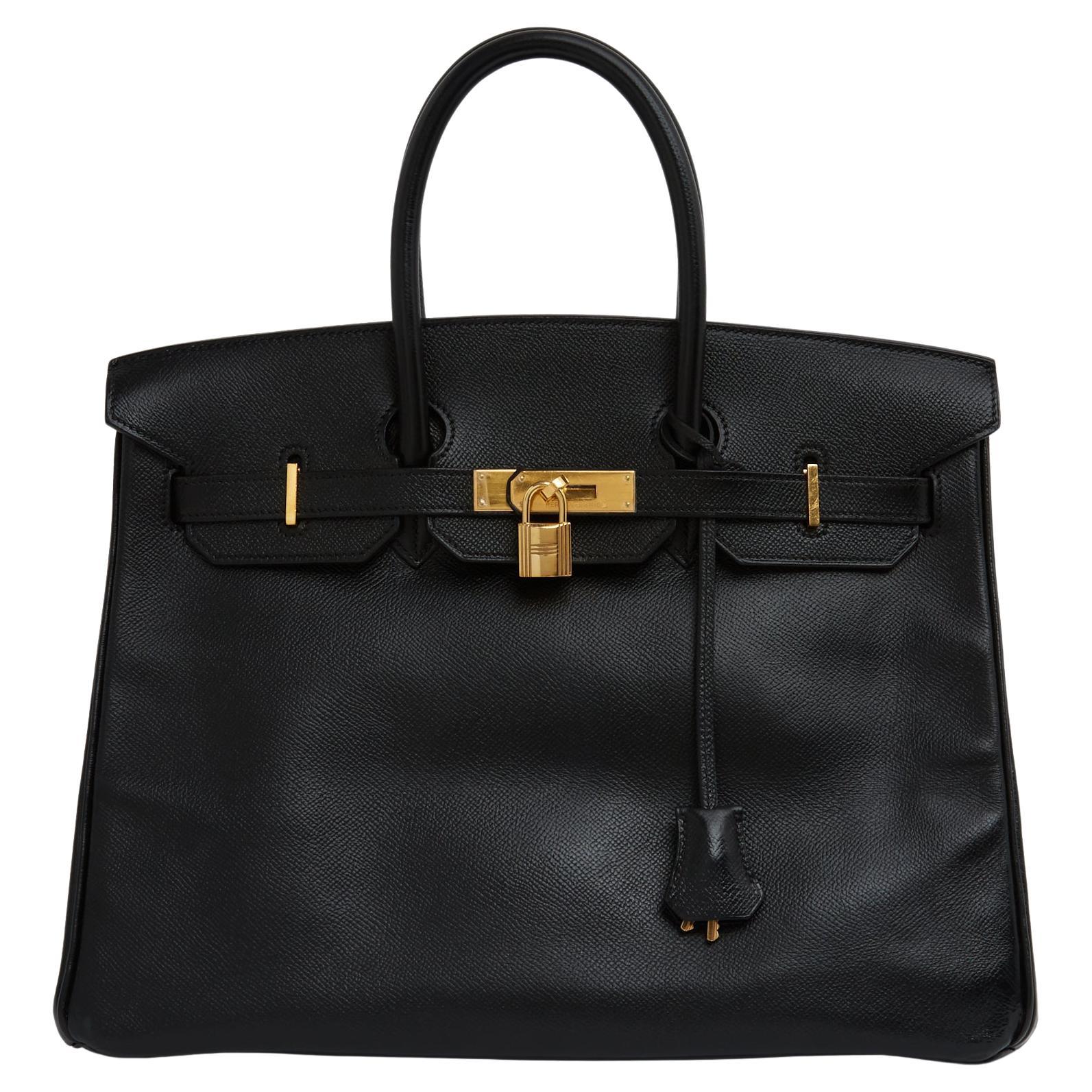 Hermès 1999 Sac Reteint Noir Birkin 35 Teñido Negro Epsom Piel Bolso Mano Hermes