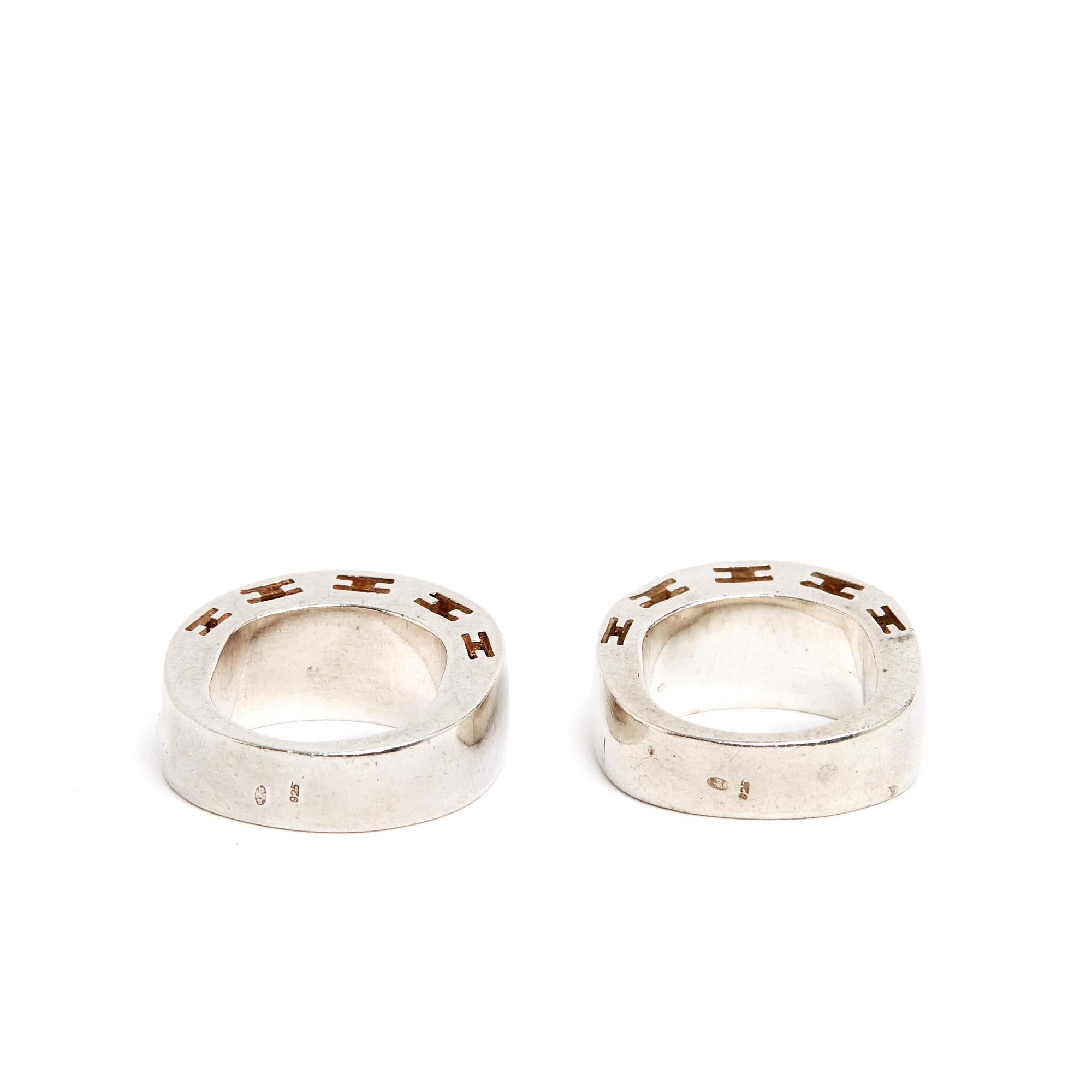 Hermès 2 bagues Argent Clarté  T48 Silver Sterling Clarte  Ring x 2 US4.5 Hermes In Good Condition For Sale In PARIS, FR