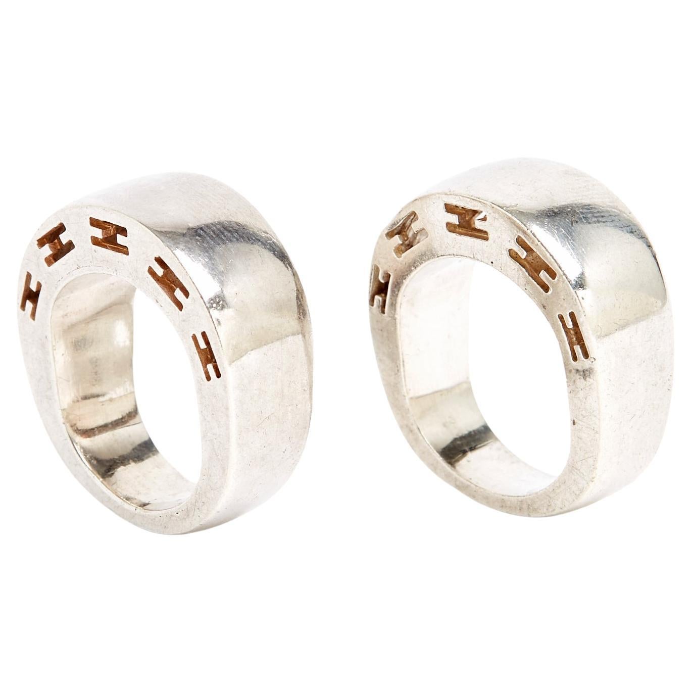 Hermès 2 bagues Argent Clarté  T48 Silver Sterling Clarte  Ring x 2 US4.5 Hermes For Sale