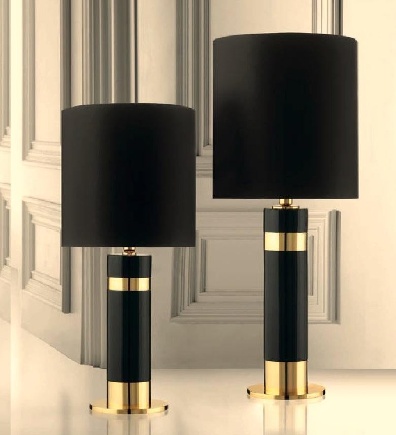 Modern HERMES 2, Ceramic Lamp Black Glazed and Handcrafted in 24-Karat Gold For Sale