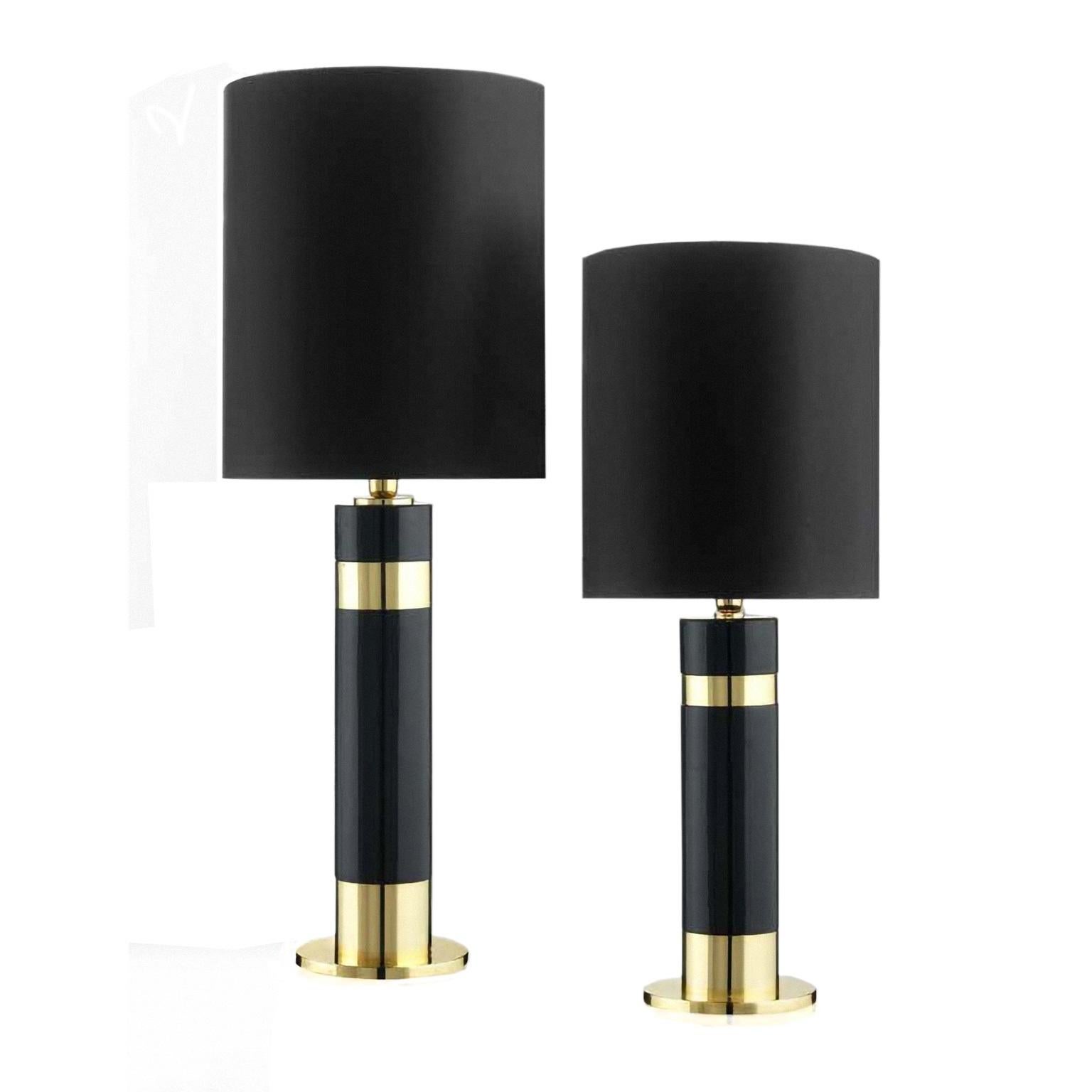 Contemporary HERMES 2, Ceramic Lamp Black Glazed and Handcrafted in 24-Karat Gold For Sale