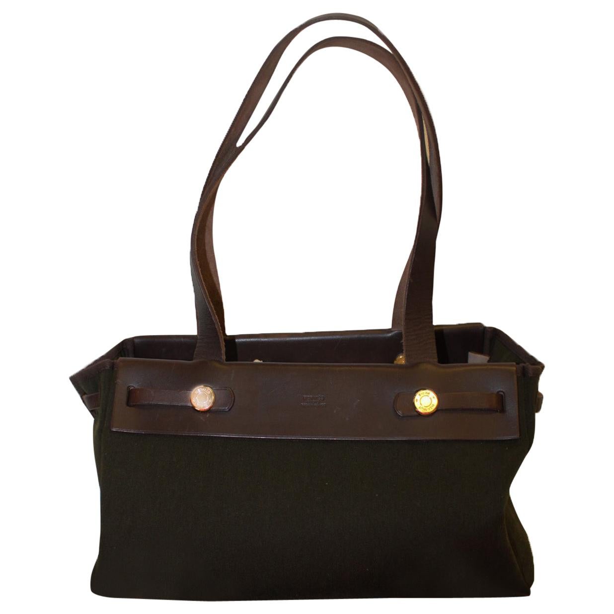 Hermes 2 in 1 Herbag XL Vibrato Leather & Canvas Bag