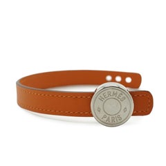 Hermes 2 Straps Black Orange Leather Clou de Selle Bracelet Size M