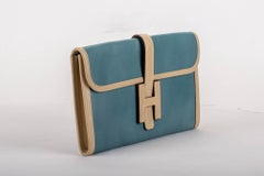 Hermes 2 Tone Jige Elan Blue Cream Clutch Bag