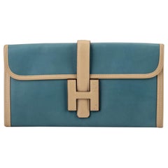 Vintage Hermes 2 Tone Jige Elan Blue Cream Clutch Bag