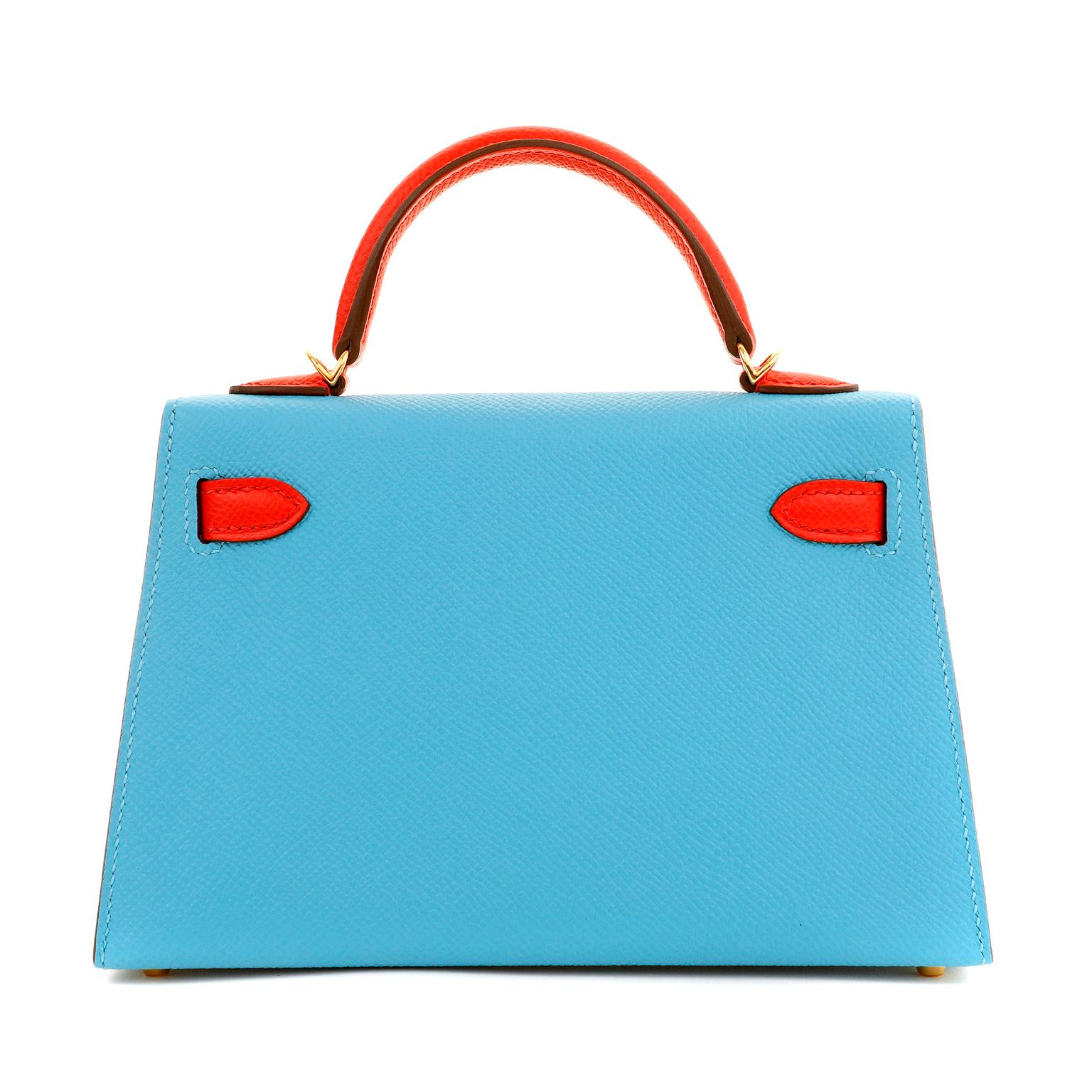 Hermès 20 cm Blue and Red Horseshoe Chevre Mini Kelly For Sale at ...