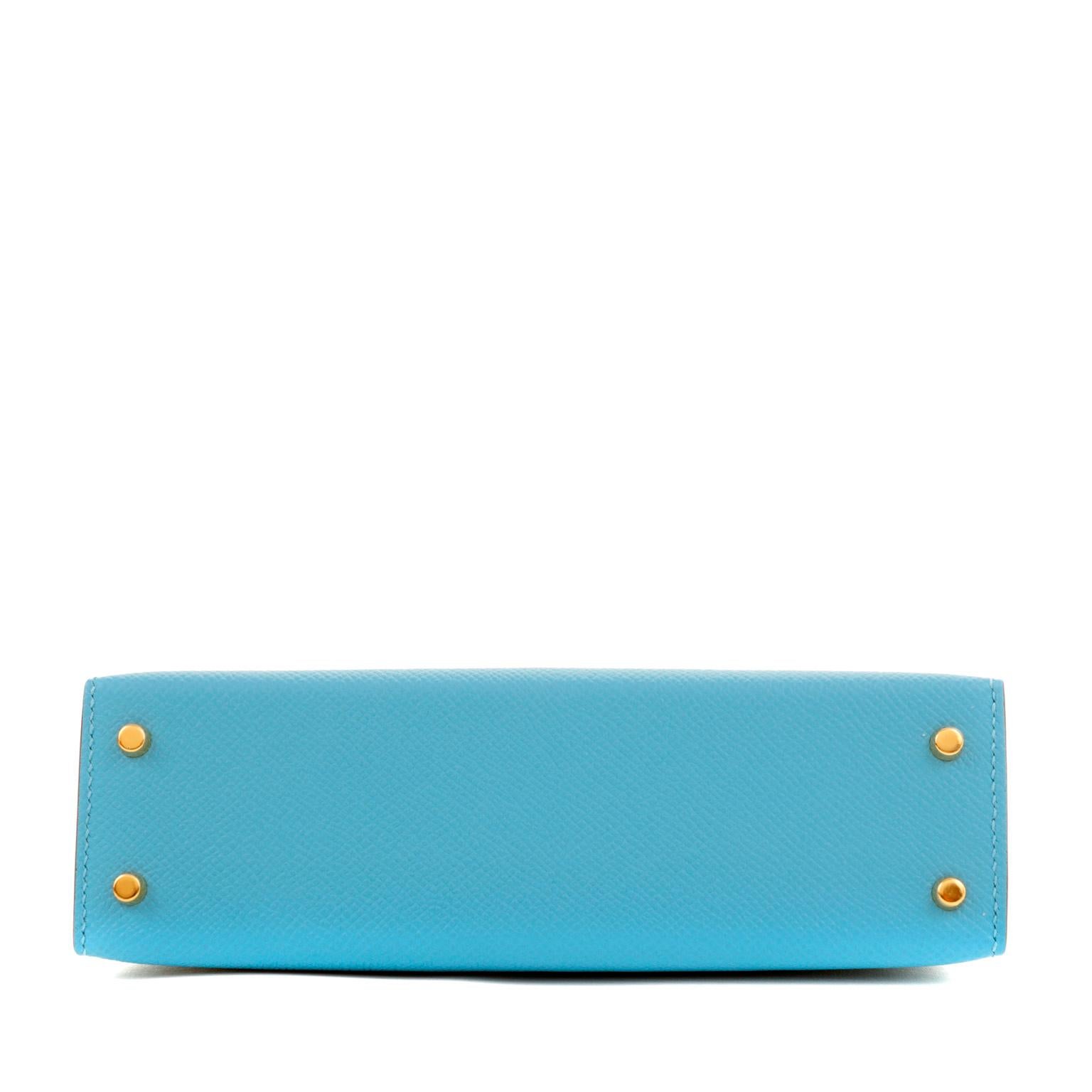 Hermès 20 cm Blue and Red Horseshoe Chevre Mini Kelly In New Condition In Palm Beach, FL
