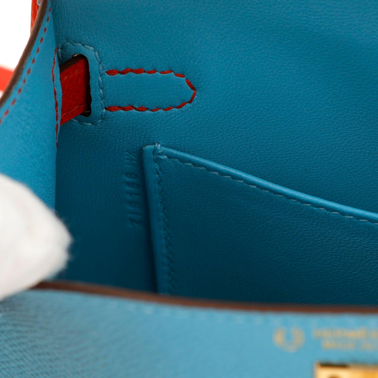 Women's Hermès 20 cm Blue and Red Horseshoe Chevre Mini Kelly