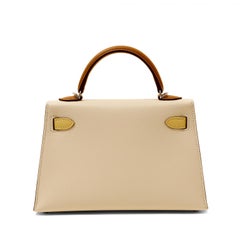 Hermès 20 cm Epsom Mini Kelly Craie Jaune Oro con Paladio Edición Especial
