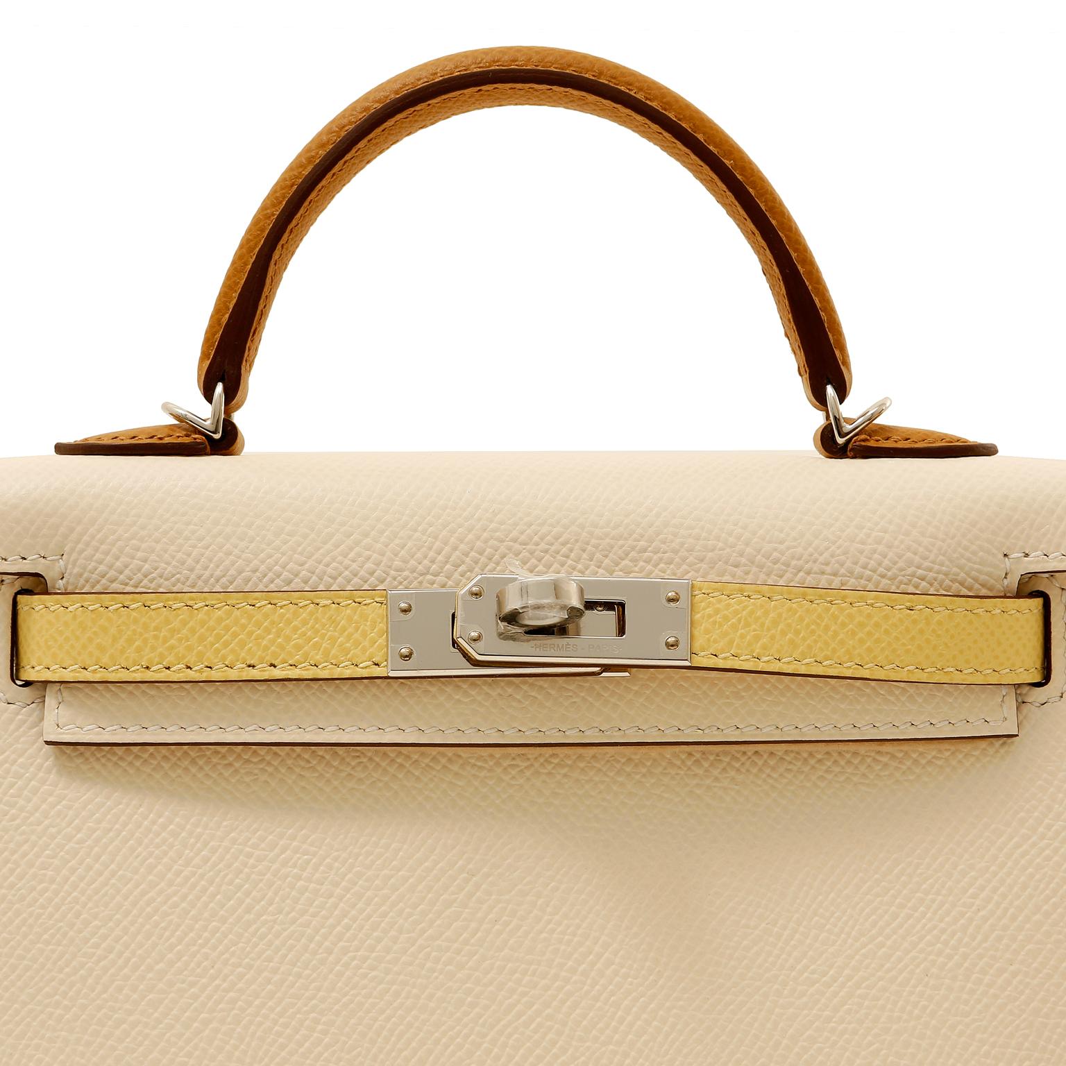 Hermès 20 cm Epsom Mini Kelly Craie Jaune Gold with Palladium Special Edition In New Condition In Palm Beach, FL