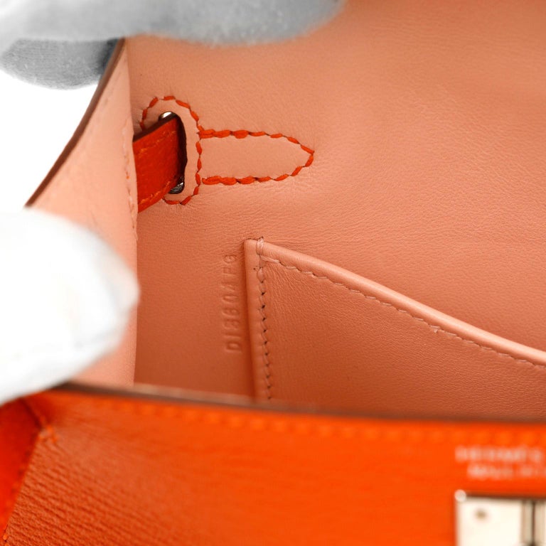 Sold at Auction: Hermes Kelly Pochette Clutch, Feu Orange Epsom Leather,  Palladium Hardware