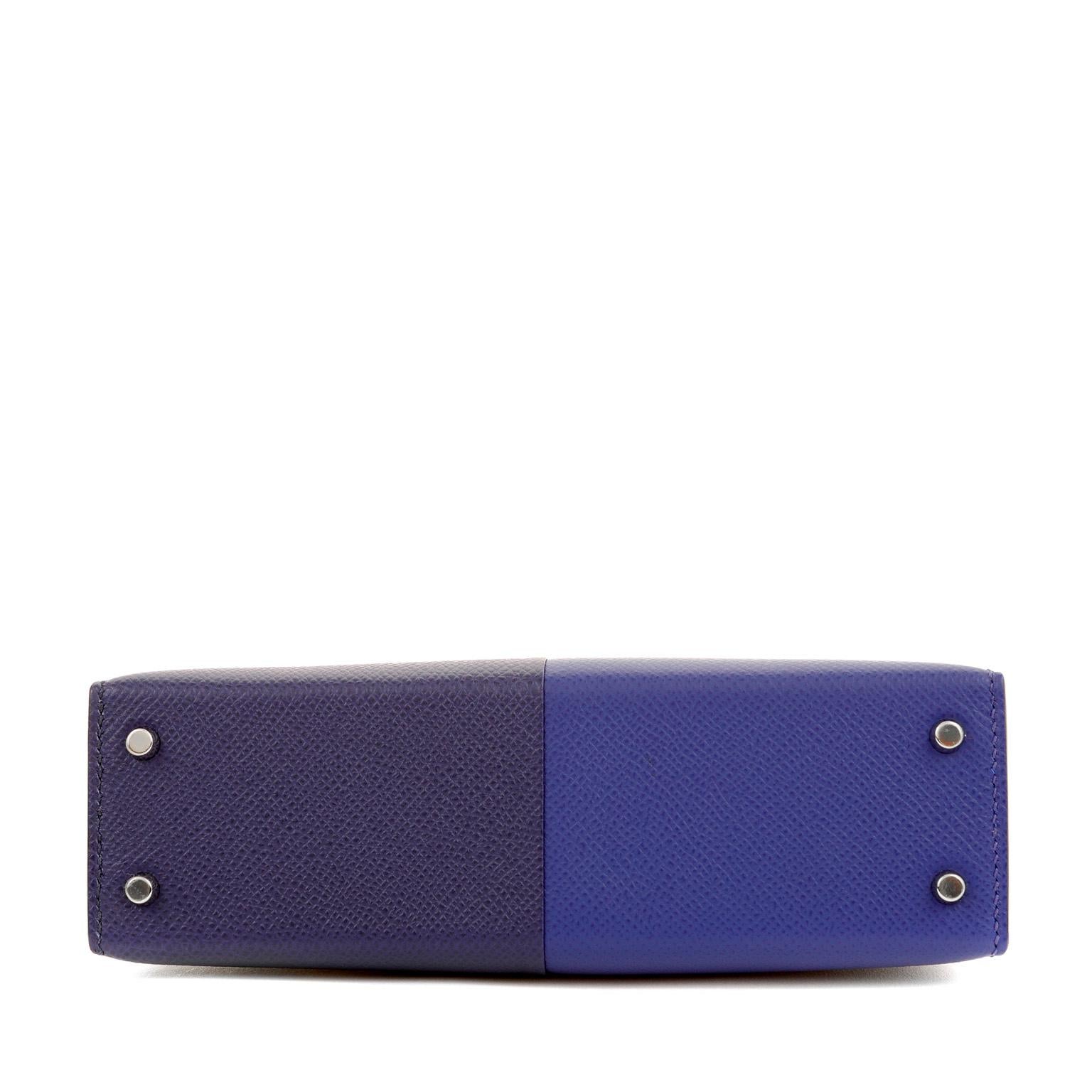 Bleu Mini Kelly 20 cm Hermès édition spéciale bleu bicolore Epsom en vente