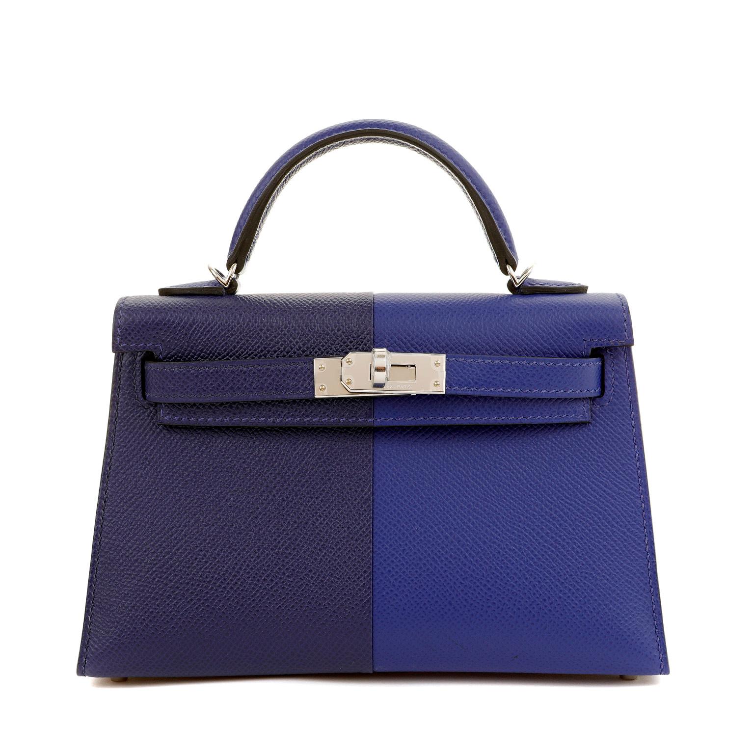 Hermès 20 cm Sonderausgabe Blau Bi Farbe Epsom Mini Kelly im Angebot 1