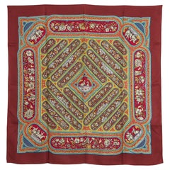 Hermès 2000 Foulard Carré 90 Baschet Qalamdan Burgundy Silk Twill Scarf Hermes