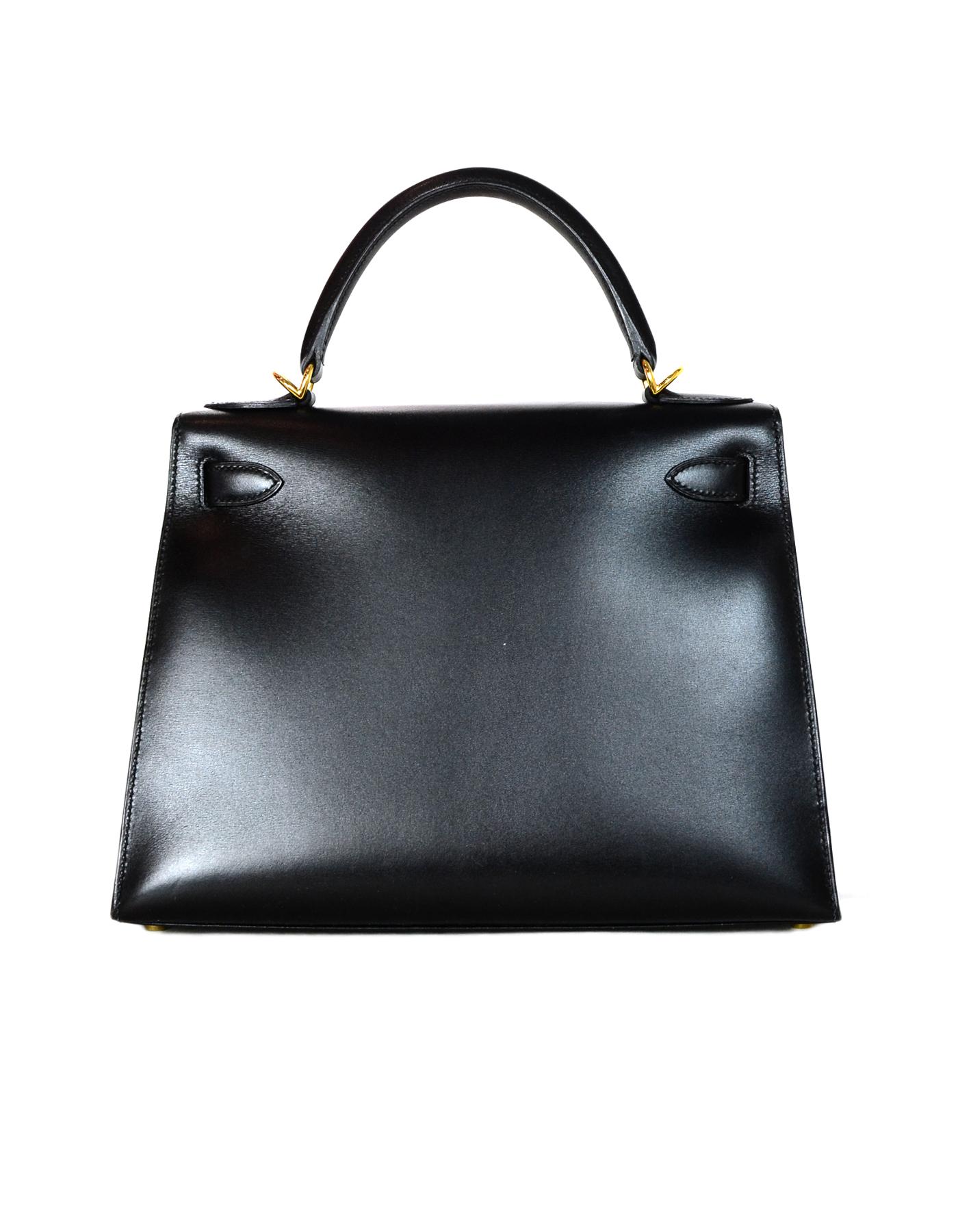 Hermes 2001 Black Box Leather 28cm Rigid Sellier Kelly Bag GHW In Excellent Condition In New York, NY