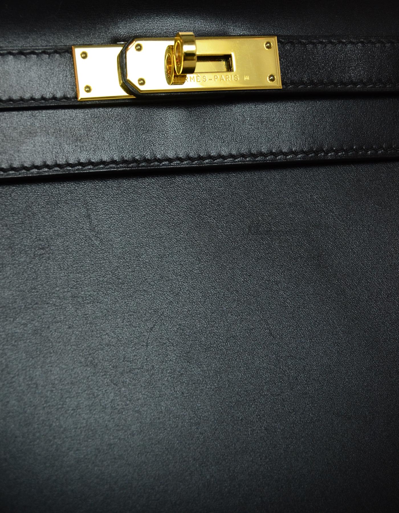 Hermes 2001 Black Box Leather 28cm Rigid Sellier Kelly Bag GHW 2