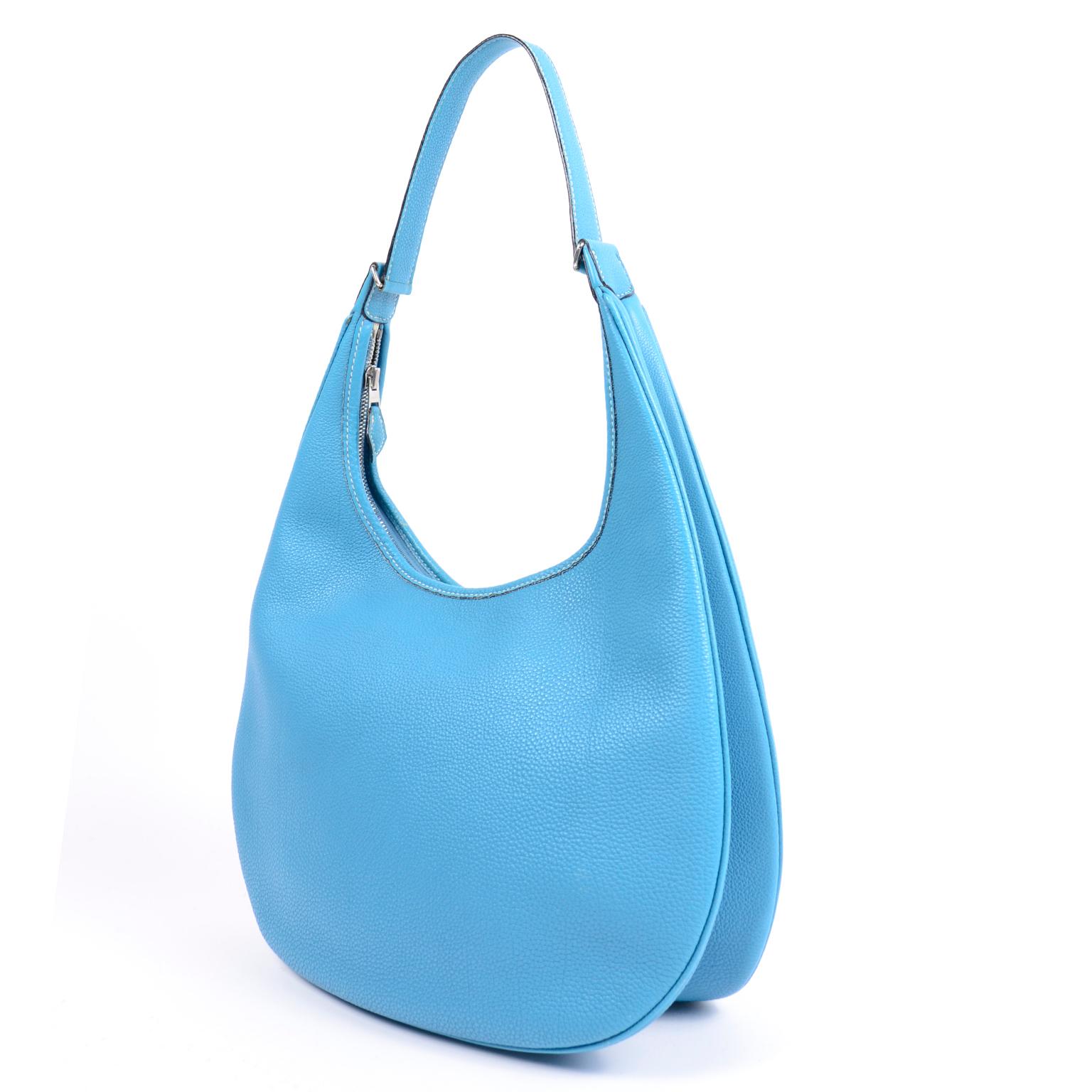 Women's Hermes 2002 Gao Bag Blue Togo Leather Hobo Style Handbag