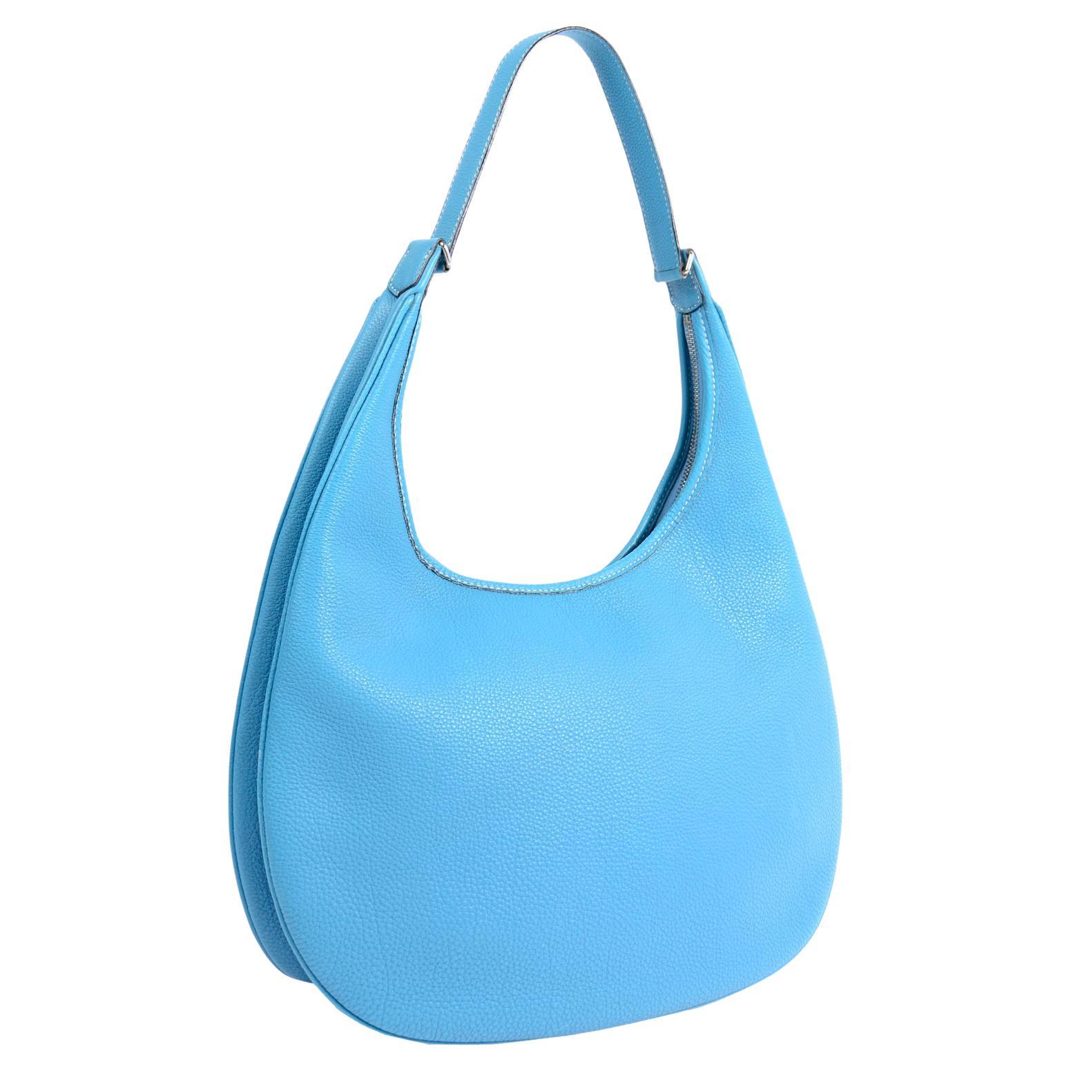 Hermes 2002 Gao Bag Blue Togo Leather Hobo Style Handbag