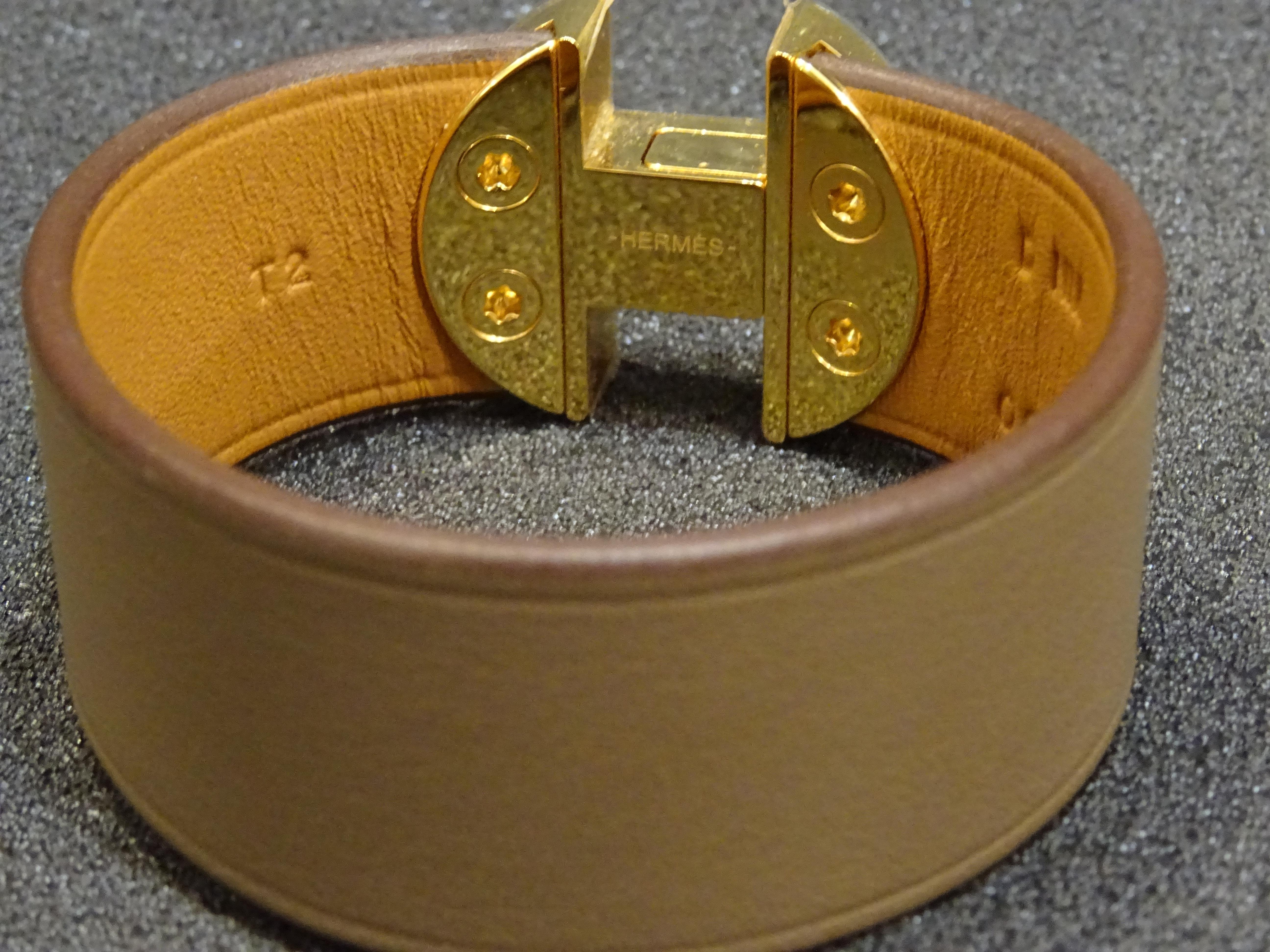 Hermes 2002 Model French Mink Leather and Metal Gold Plating Bracelet 2