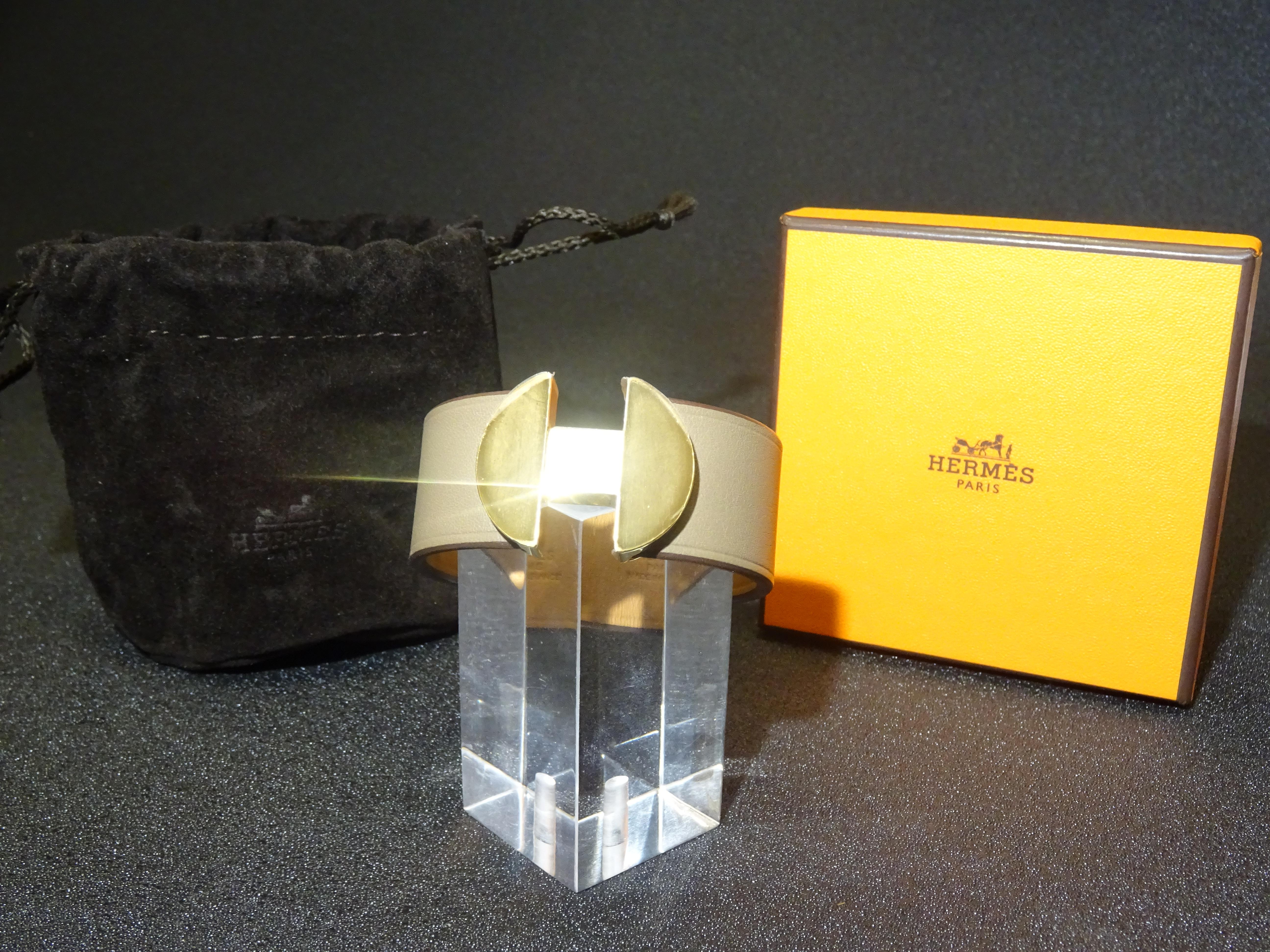 Modern Hermes 2002 Model French Mink Leather and Metal Gold Plating Bracelet