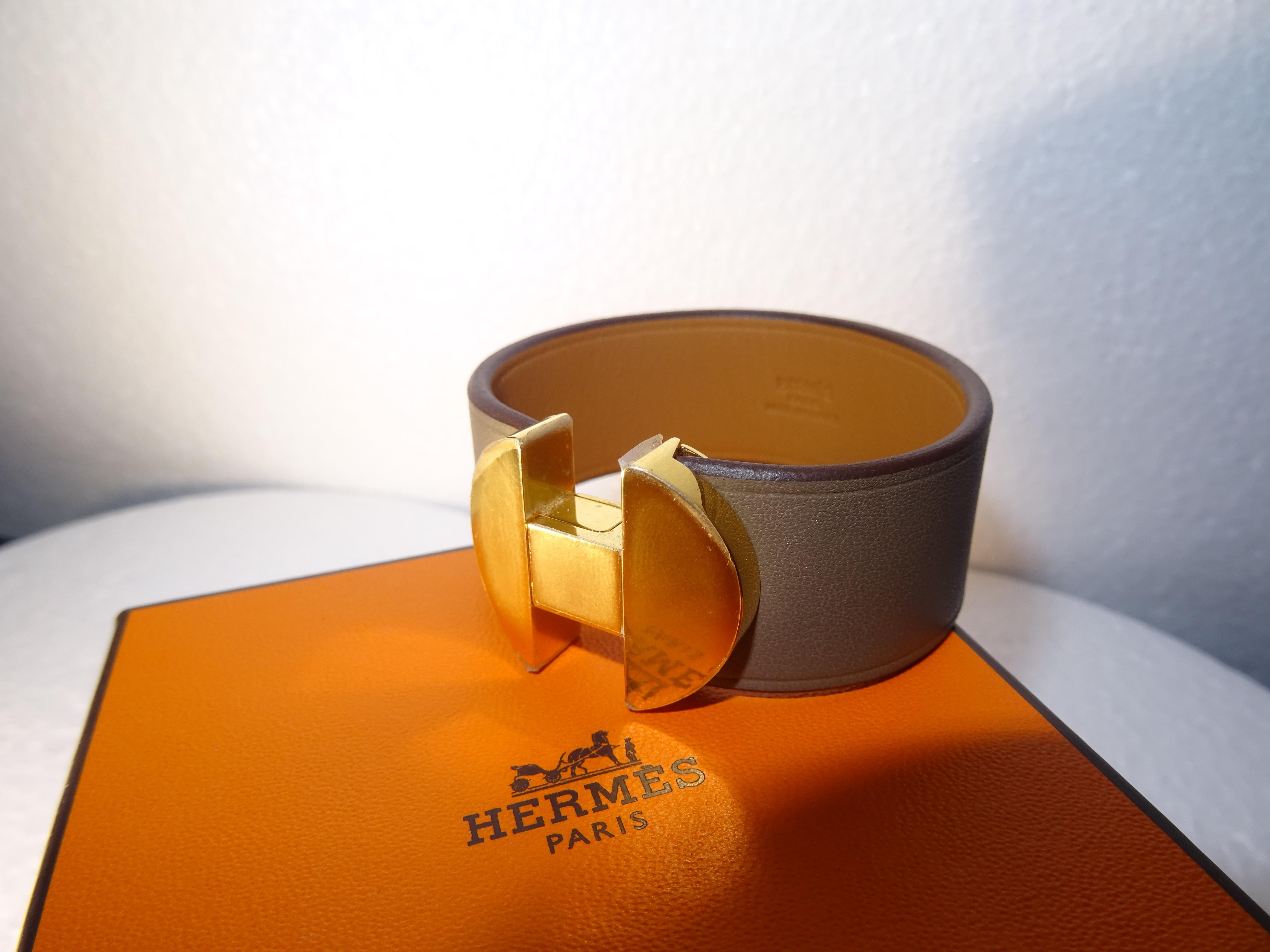Contemporary Hermes 2002 Model French Mink Leather and Metal Gold Plating Bracelet
