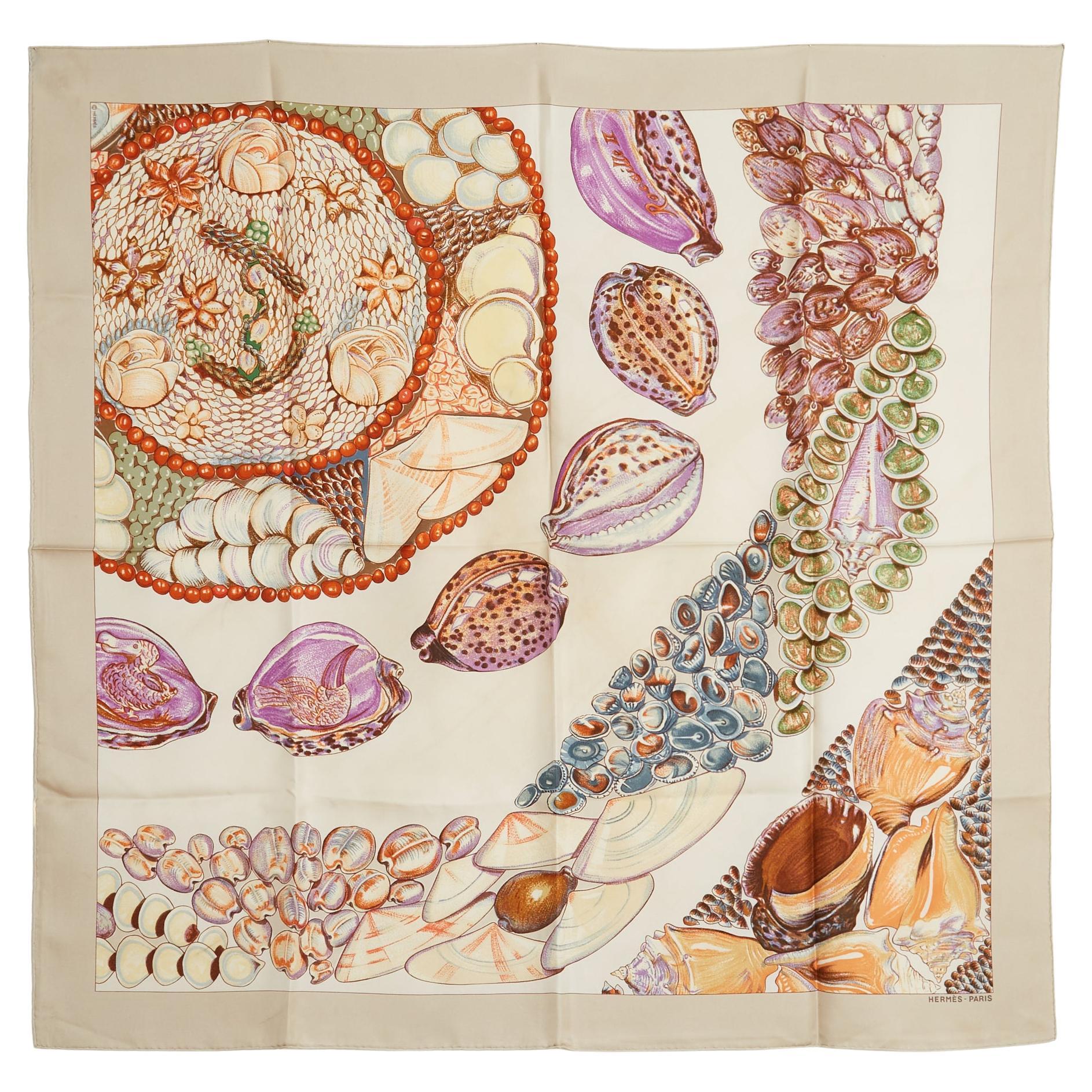 Hermès 2003 Foulard Carré 90 Rocailles II Beige Silk Twill Scarf Carre Hermes