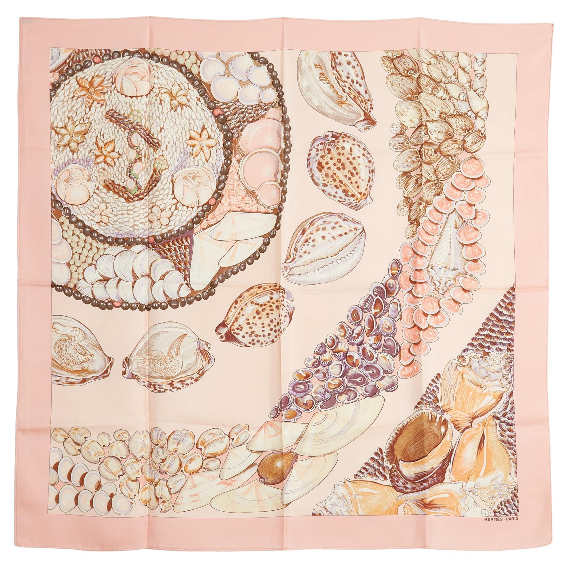 Hermès 2003 Foulard Carré 90 Rocailles II Beige Silk Twill Scarf Carre Hermes