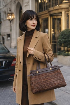Hermès 2003 Herbag Cabas PM Tote in Brown Vibrato Leather & Khaki