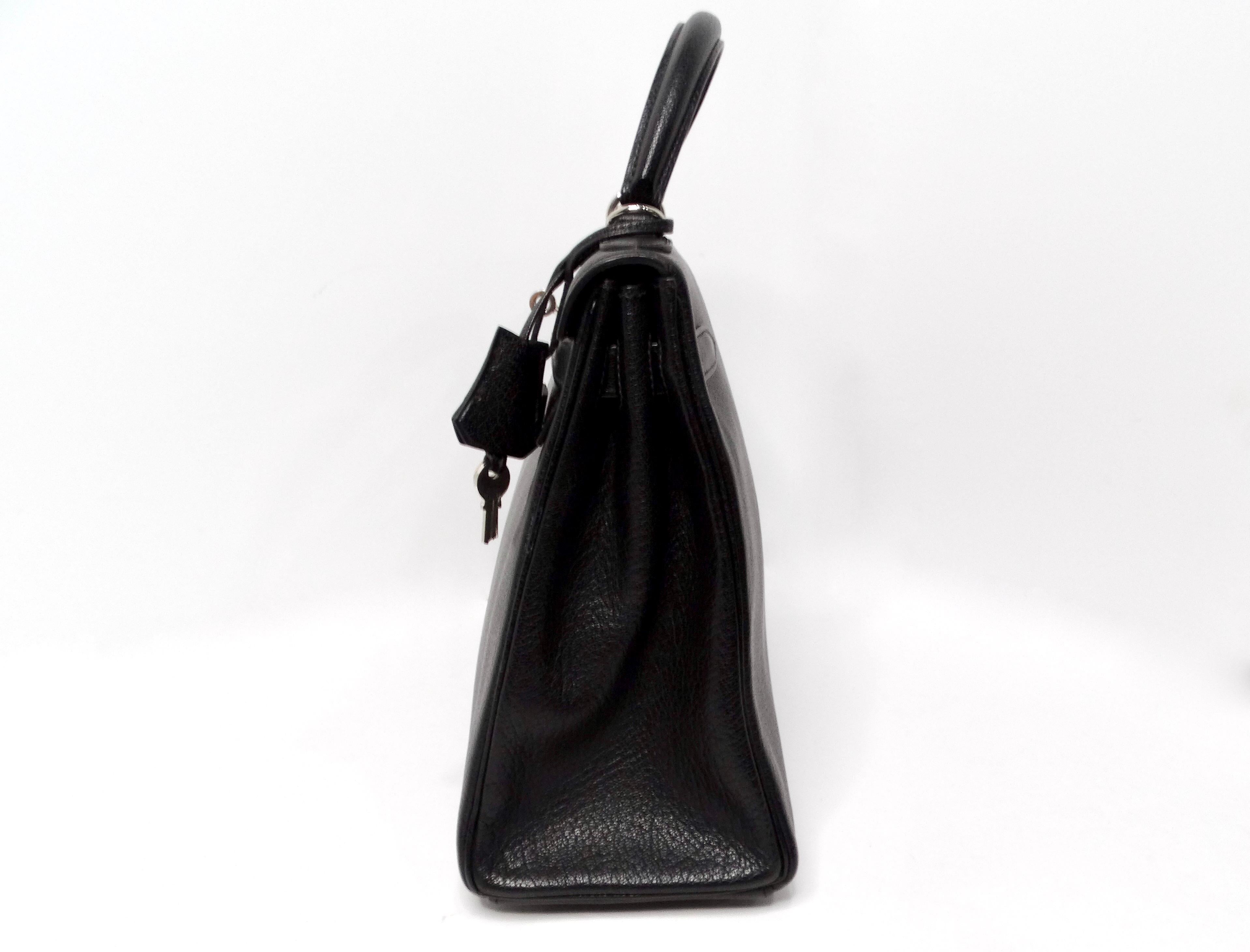 Black Hermes 2003 Kelly 32cm G Square Chèvre Coromandel Leather Palladium Hardware For Sale